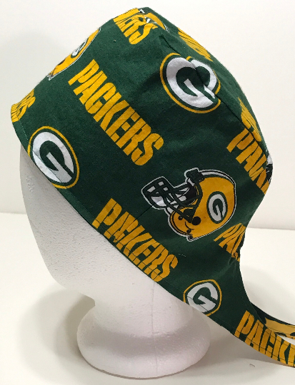 Reversible Green Bay Packers & Camouflage scrub cap, tie back, Wisconsin, cotton, skull cap, welding cap, for nurse tech technician doctor, handmade