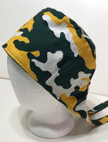 Reversible Green Bay Packers & Camouflage scrub cap, tie back, Wisconsin, cotton, skull cap, welding cap, for nurse tech technician doctor, handmade