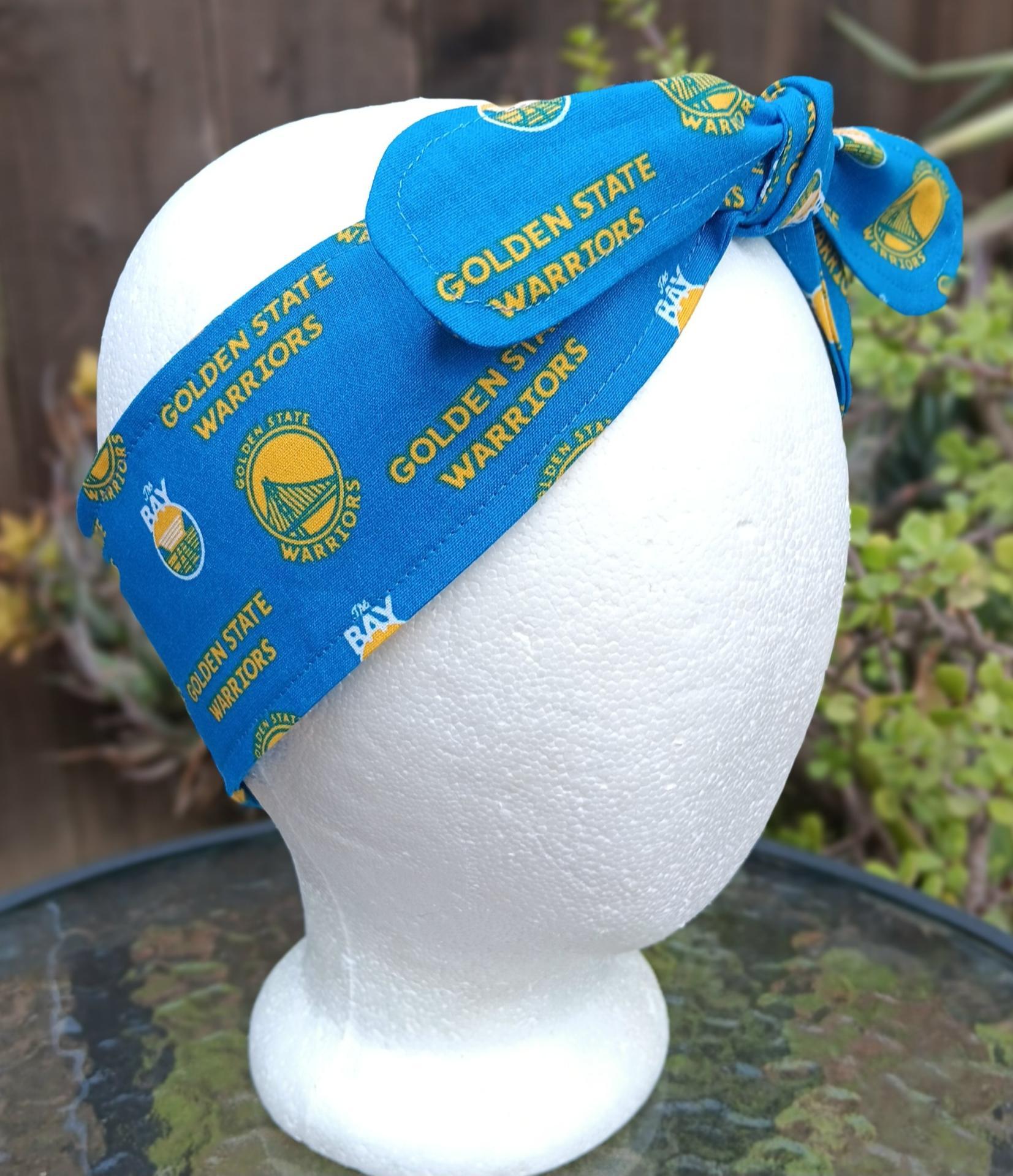 3” W Golden State Warriors headband, handmade, self tie, hair wrap, pin up style, scarf, retro style, rockabilly, GSW basketball