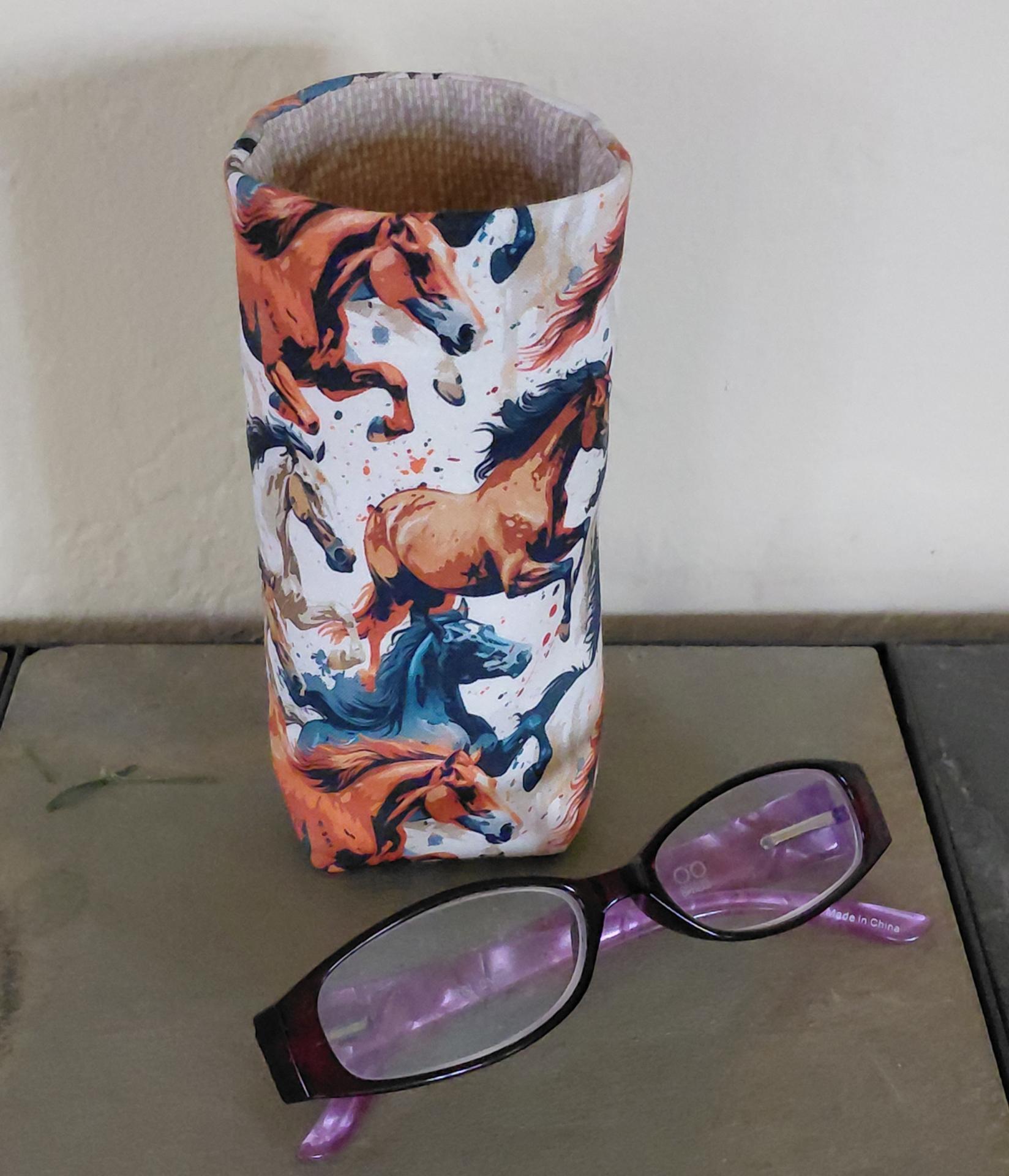 Horses Eyeglasses Holder, Glasses Stand, Glasses Holder, Horse Mom Gift, Weighted Stand-up Glasses Pouch, Horse Lover Gift