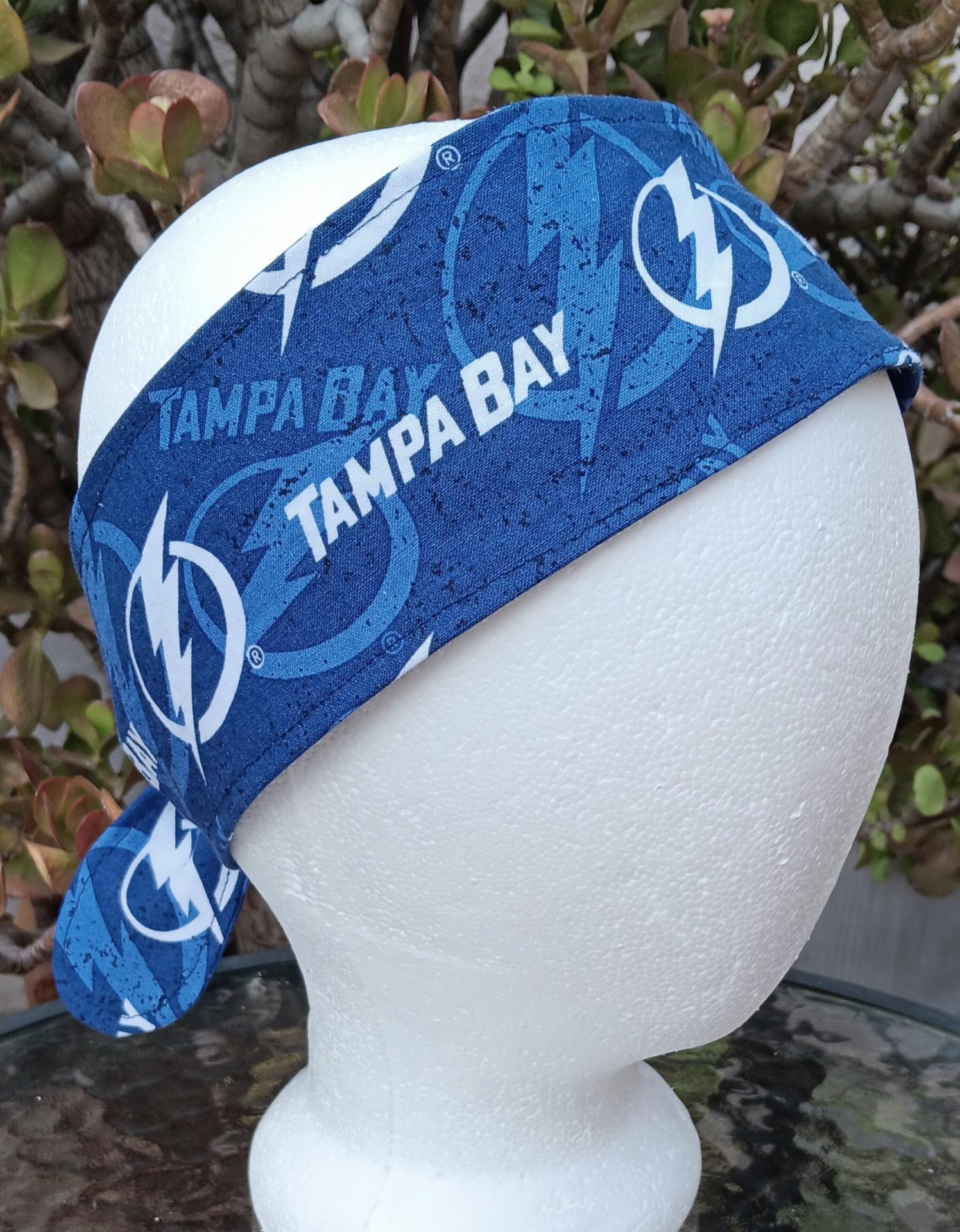 3” Wide Tampa Bay Lightning headband, self tie, handmade, hair wrap, pin up style, hair tie, scarf, rockabilly, bandana, hockey