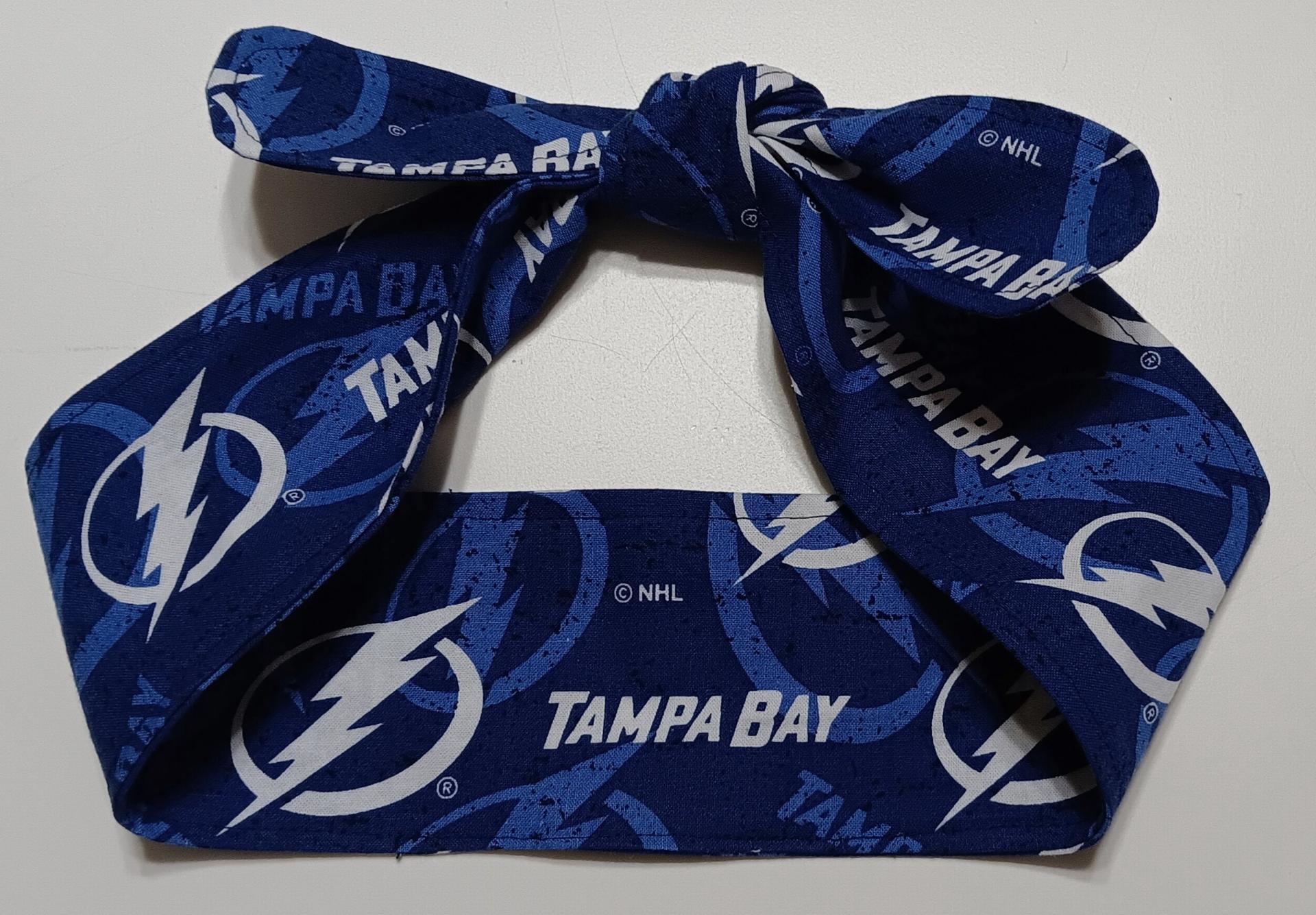3” Wide Tampa Bay Lightning headband, self tie, handmade, hair wrap, pin up style, hair tie, scarf, rockabilly, bandana, hockey
