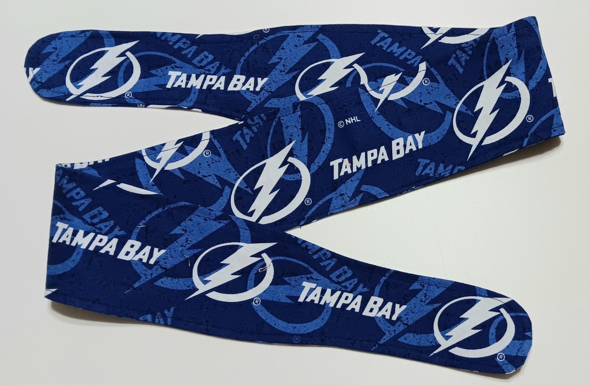 3” Wide Tampa Bay Lightning headband, self tie, handmade, hair wrap, pin up style, hair tie, scarf, rockabilly, bandana, hockey