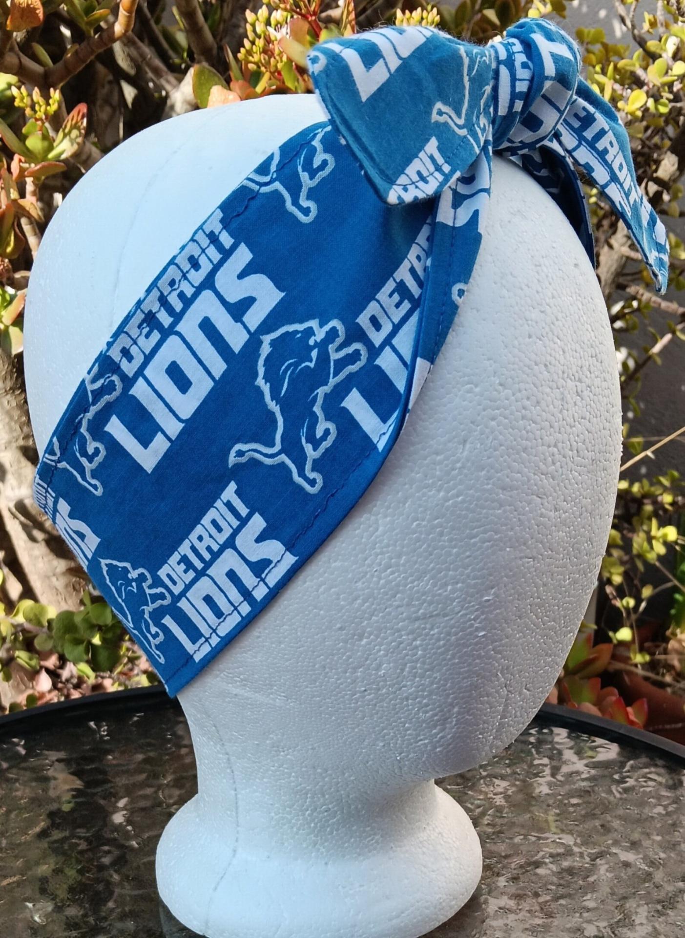 3” Wide Detroit Lions headband, hair wrap, hair tie, head wrap, pin up, hair tie, retro style, head scarf, handmade