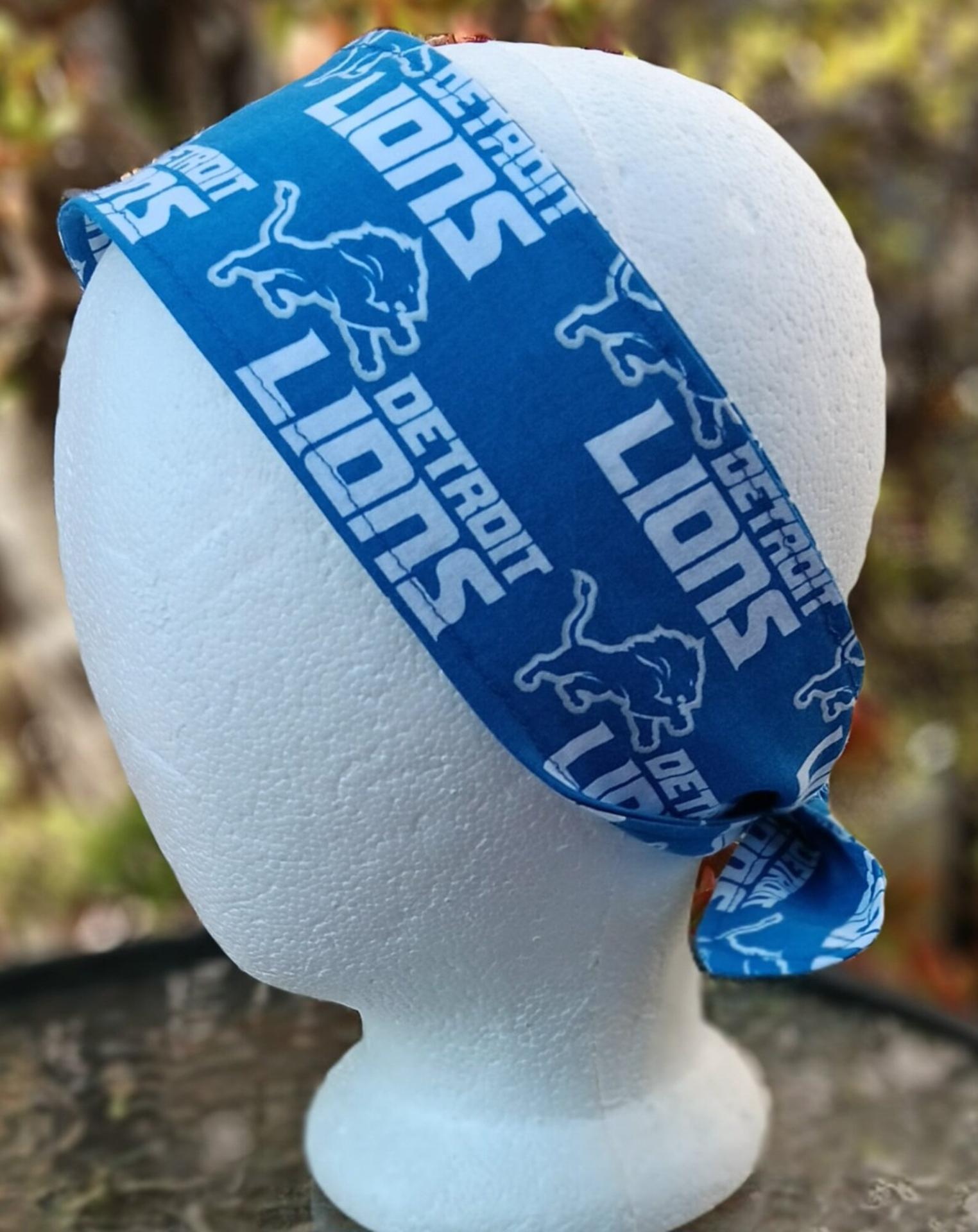 3” Wide Detroit Lions headband, hair wrap, hair tie, head wrap, pin up, hair tie, retro style, head scarf, handmade