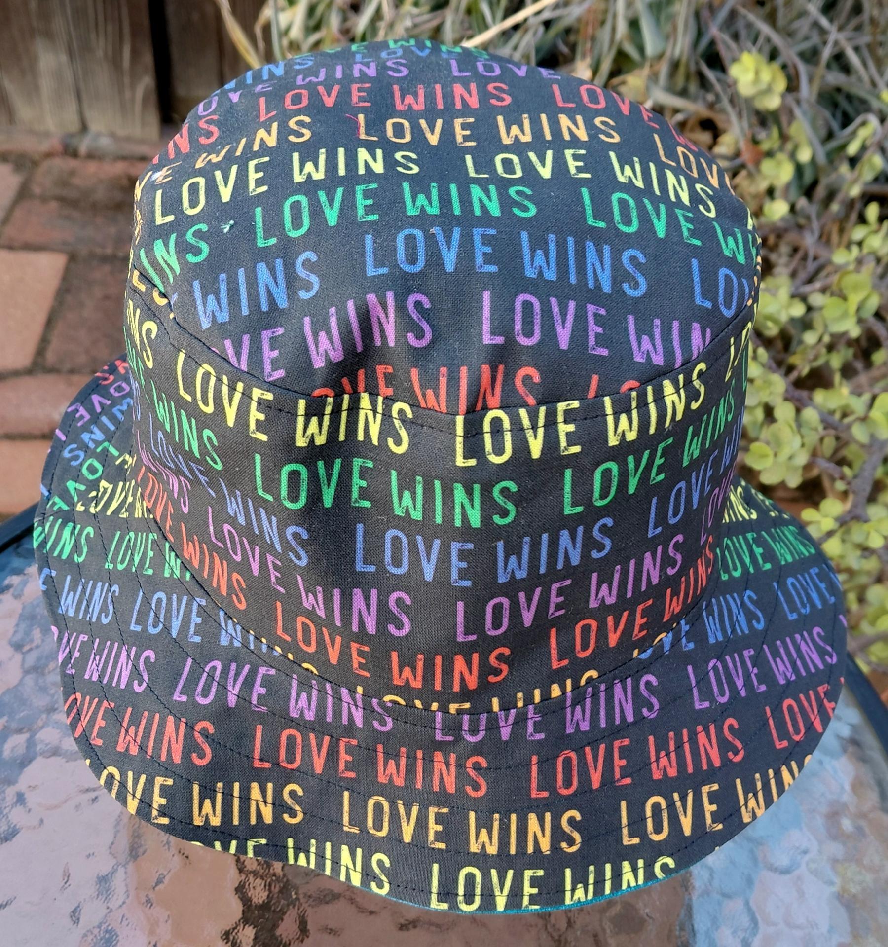 Love Wins Bucket Hat, Rainbow, LGBTQ, Pride, Reversible, Adult Size LARGE, cotton, summer hat, fishing hat, sun hat, floppy hat