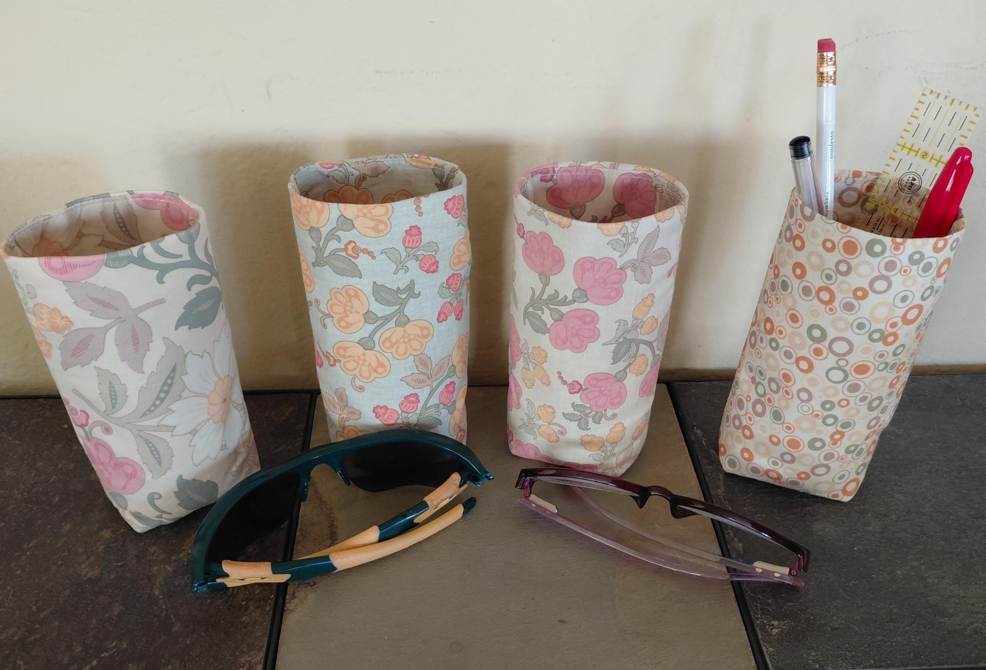 Floral Upright Eyeglasses Holder, Glasses Stand, Glasses Holder, Weighted Stand-up Glasses Pouch, Botanical, Pink Green Gold Cream Pastels