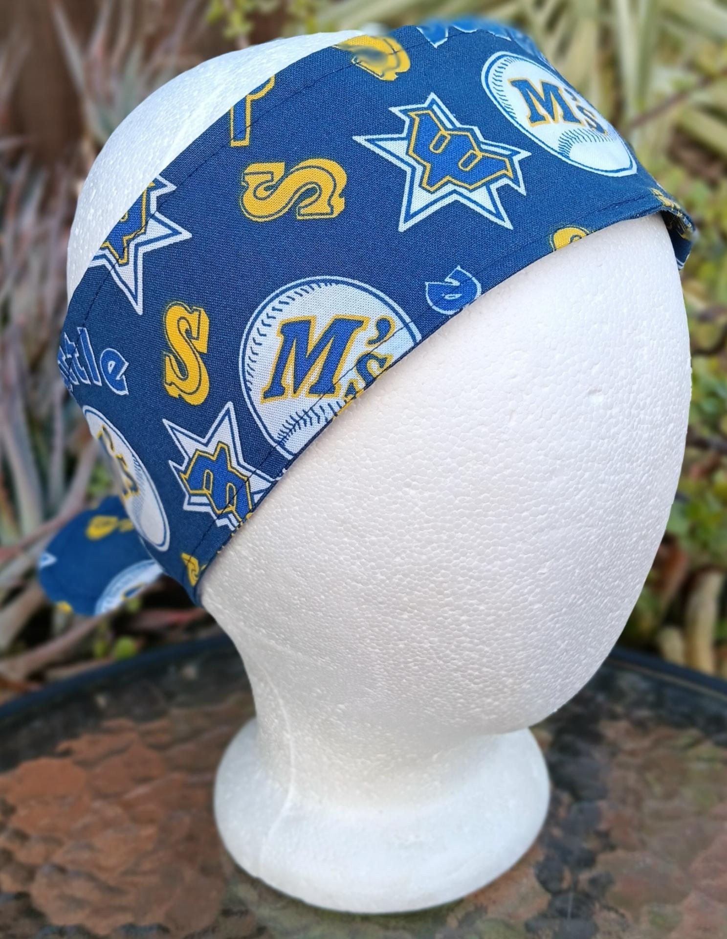3” Wide Seattle Mariners headband, throwback, handmade, self tie, hair wrap, pin up style, hair tie, head scarf, retro style