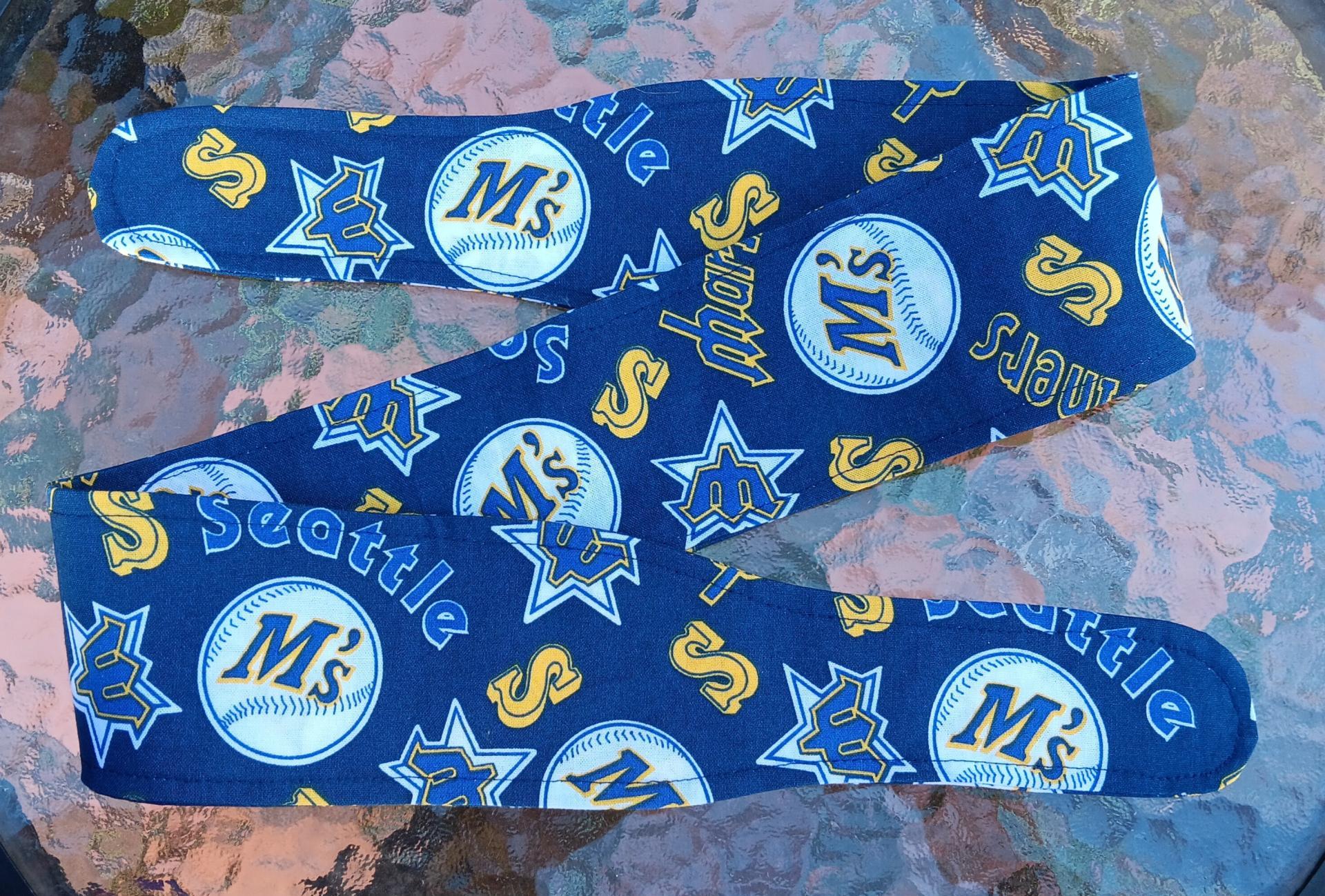 3” Wide Seattle Mariners headband, throwback, handmade, self tie, hair wrap, pin up style, hair tie, head scarf, retro style