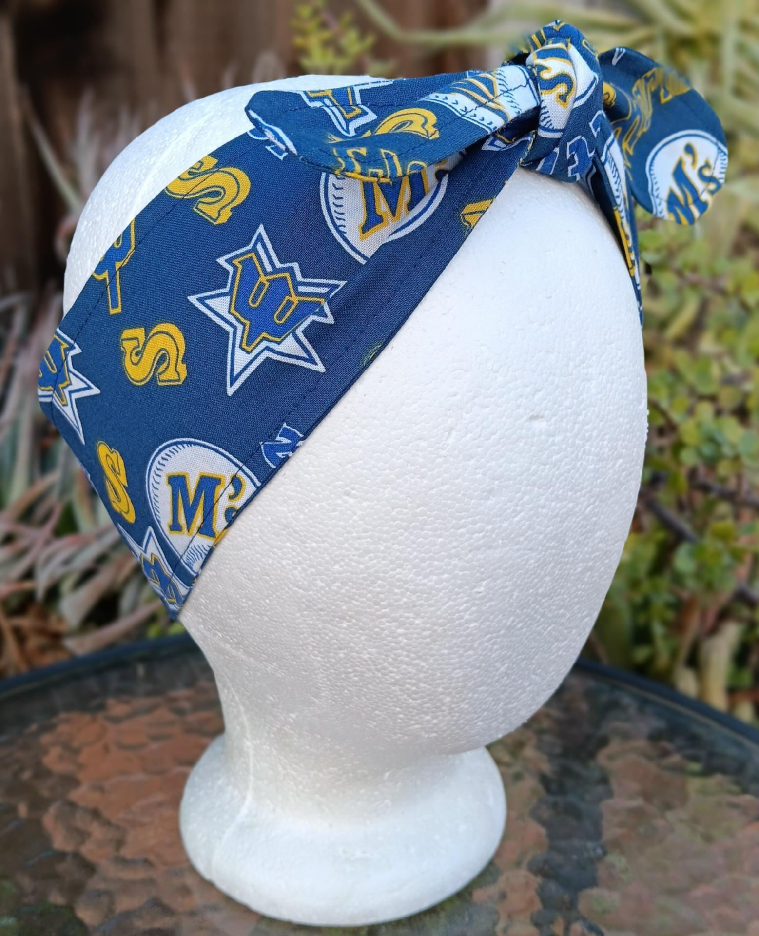 3” Wide Seattle Mariners headband, throwback, handmade, self tie, hair wrap, pin up style, hair tie, head scarf, retro style