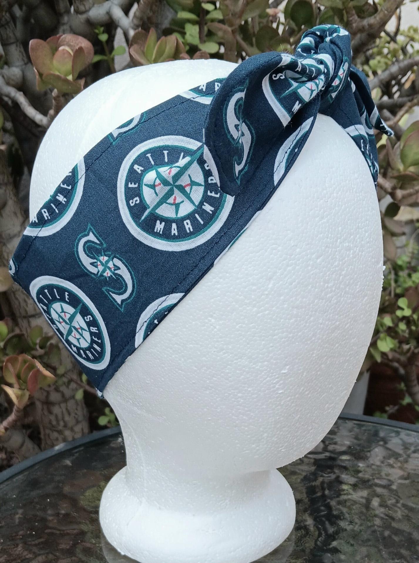 3” Wide Seattle Mariners headband, self tie, hair wrap, pin up style, hair tie, scarf, retro style, handmade