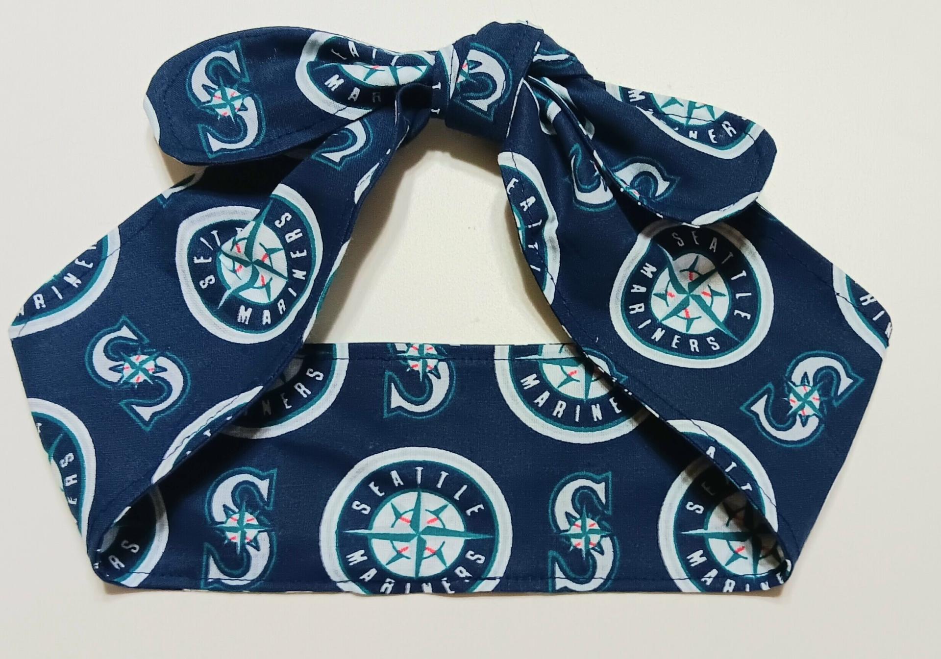3” Wide Seattle Mariners headband, self tie, hair wrap, pin up style, hair tie, scarf, retro style, handmade