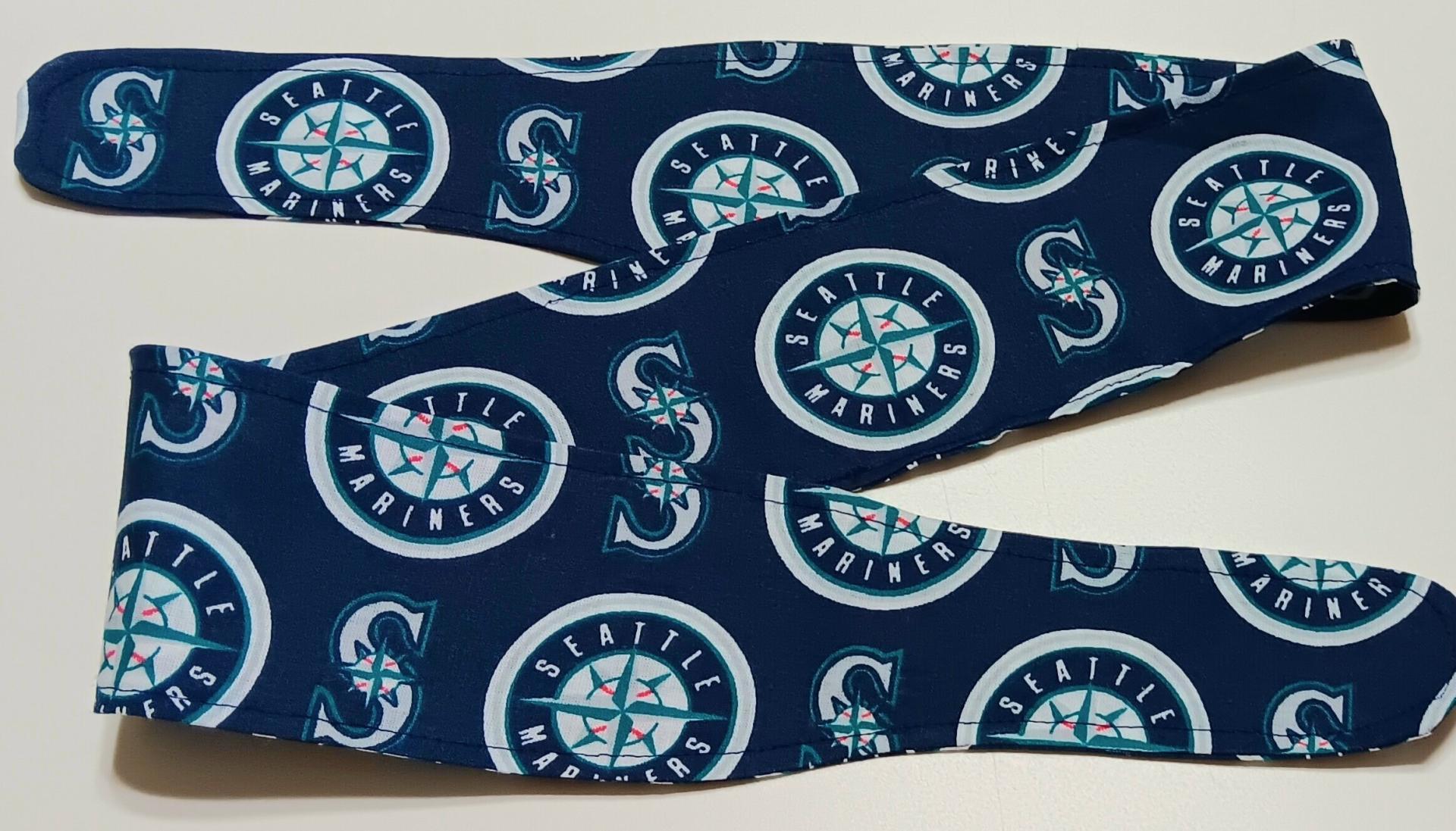 3” Wide Seattle Mariners headband, self tie, hair wrap, pin up style, hair tie, scarf, retro style, handmade