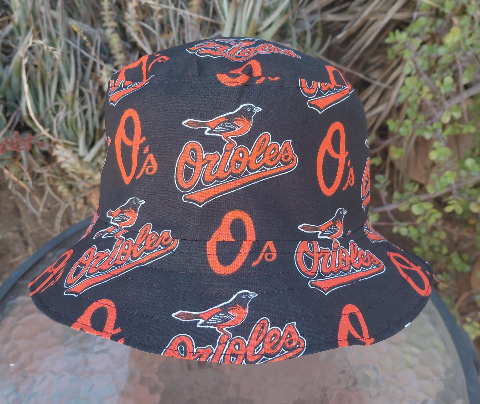 Baltimore Orioles Bucket Hat, Handmade, Reversible to Black, Sizes up to 4XL, fishing hat, sun hat, floppy hat, ponytail hat, baseball