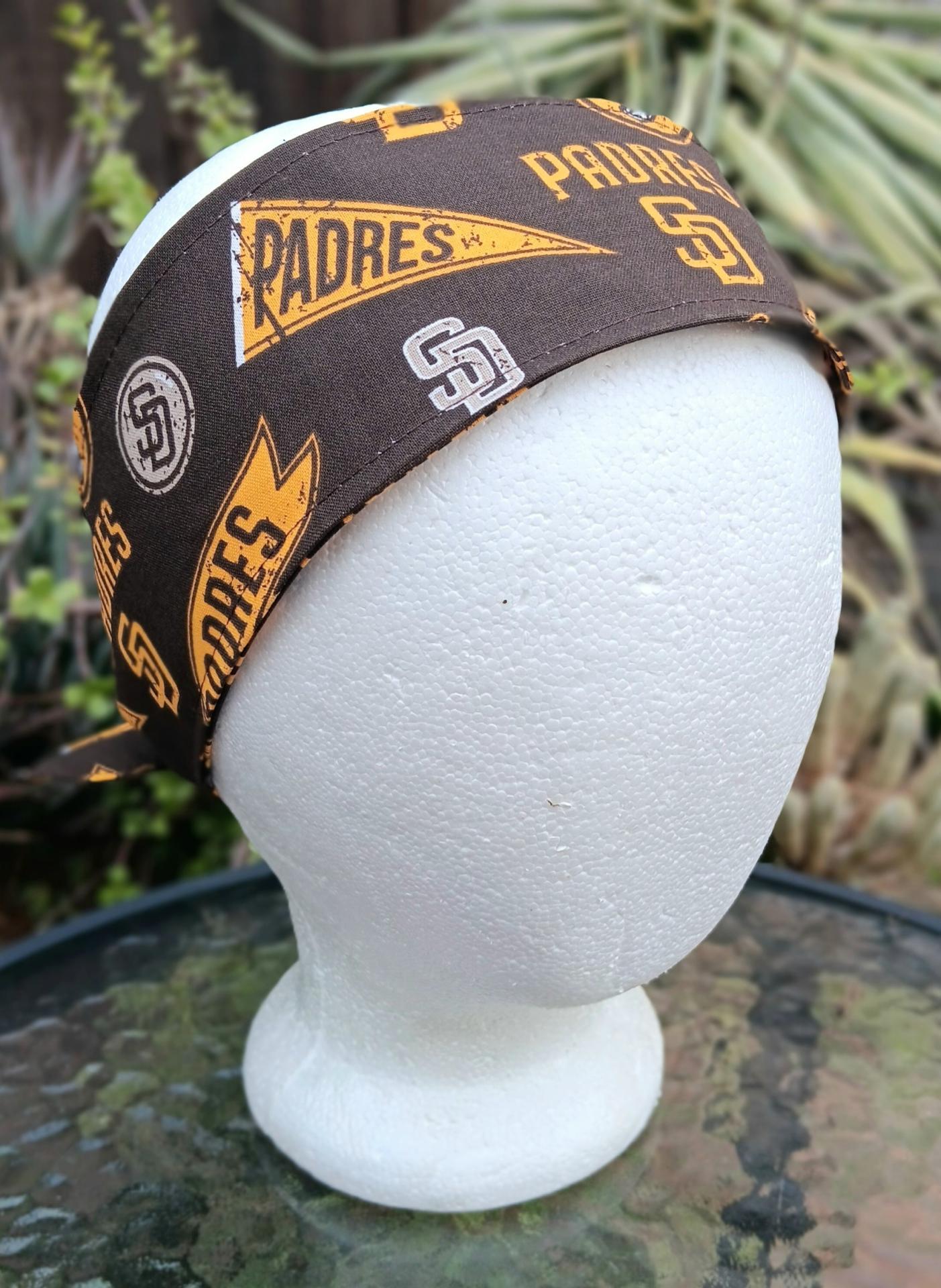 3” wide San Diego Padres headband, handmade, self tie, hair wrap, head wrap, pin up style, scarf, bandana, retro style, rockabilly, baseball