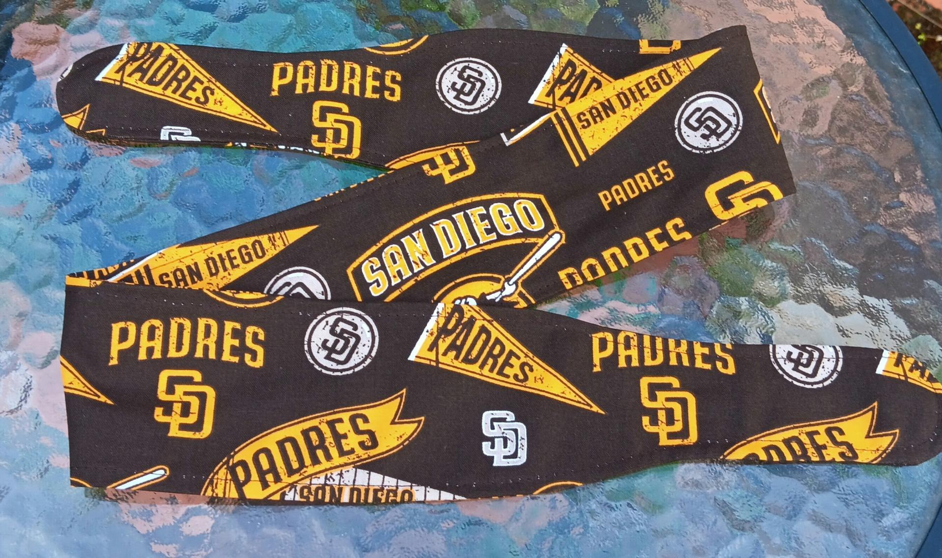 3” wide San Diego Padres headband, handmade, self tie, hair wrap, head wrap, pin up style, scarf, bandana, retro style, rockabilly, baseball