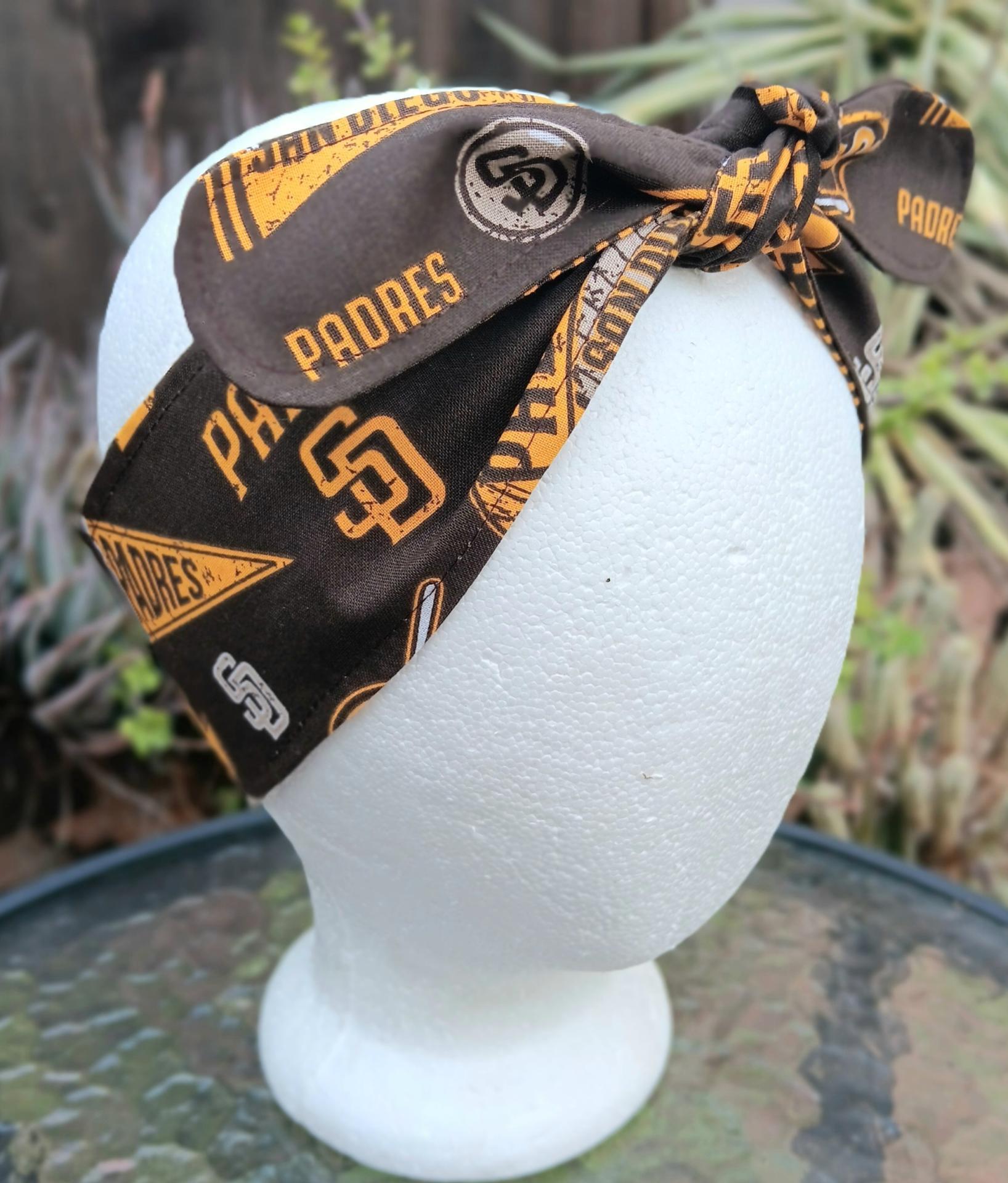 3” wide San Diego Padres headband, handmade, self tie, hair wrap, head wrap, pin up style, scarf, bandana, retro style, rockabilly, baseball