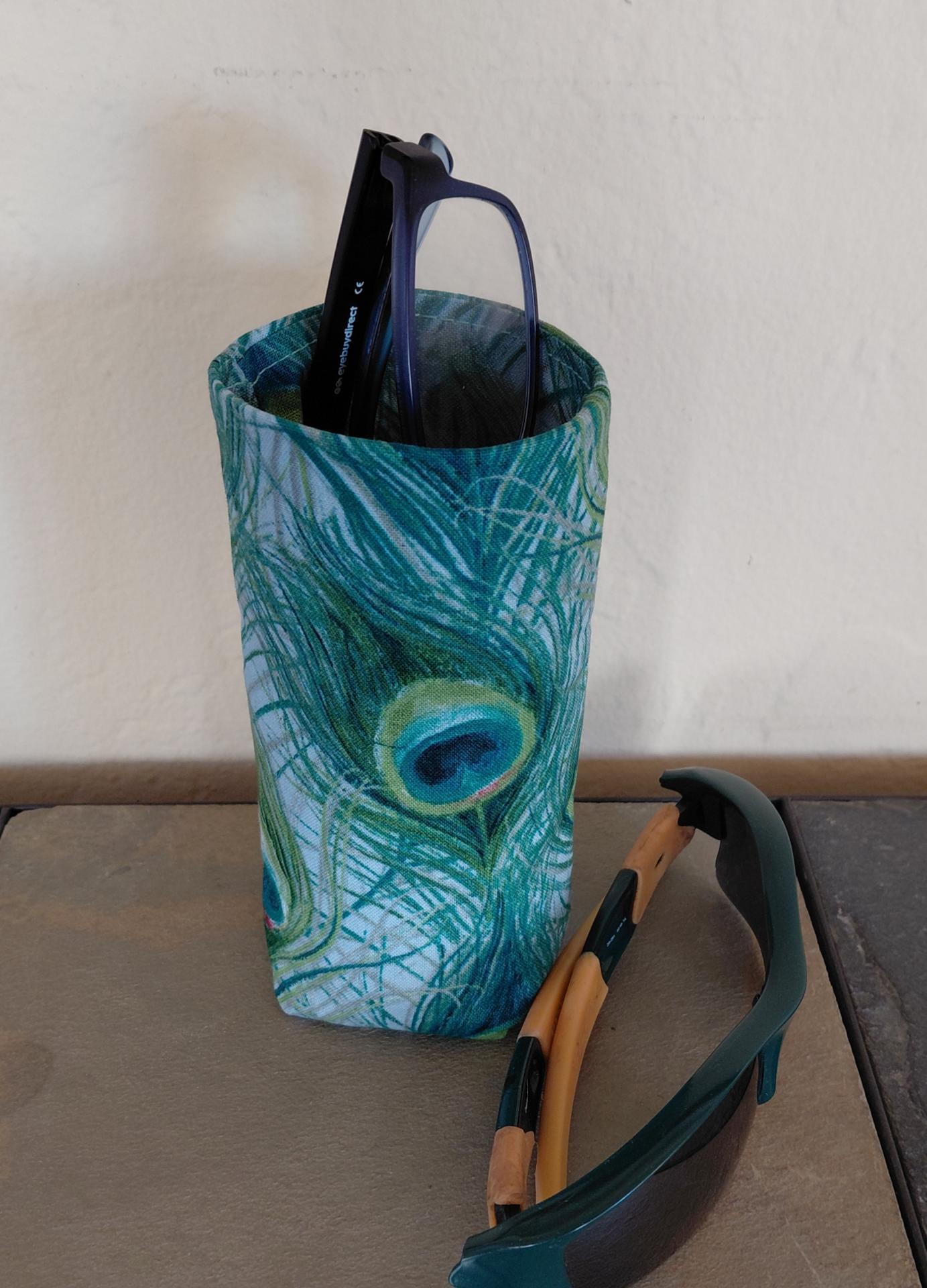 Peacock Print Eyeglasses Holder, Glasses Stand, Glasses Holder, Mom Gift, Weighted Stand-up Glasses Pouch, Peacock Lover Gift