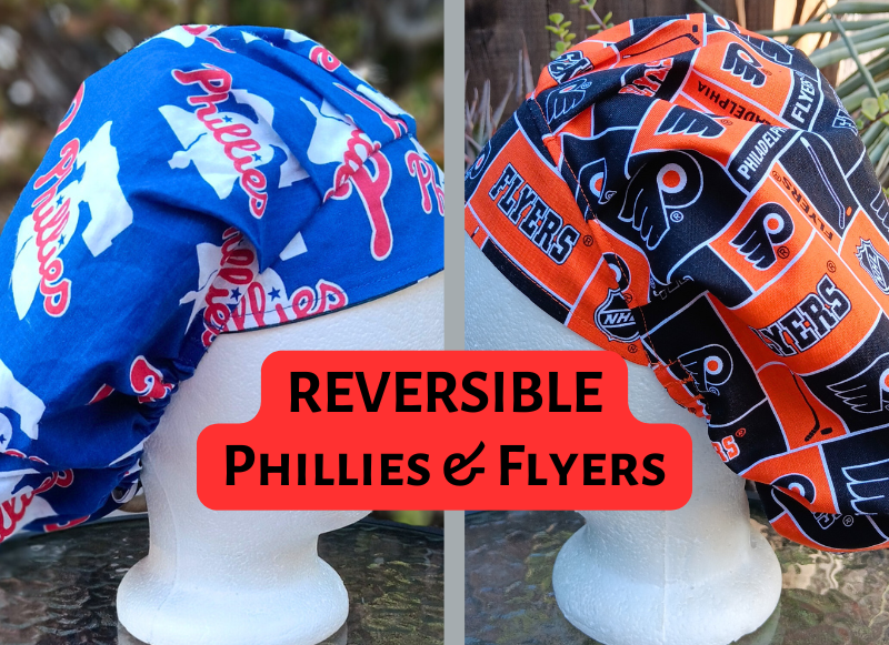 Bouffant Reversible Philadelphia Phillies / Flyers scrub cap, adjustable, nurse, technician, doctor, food service, handmade