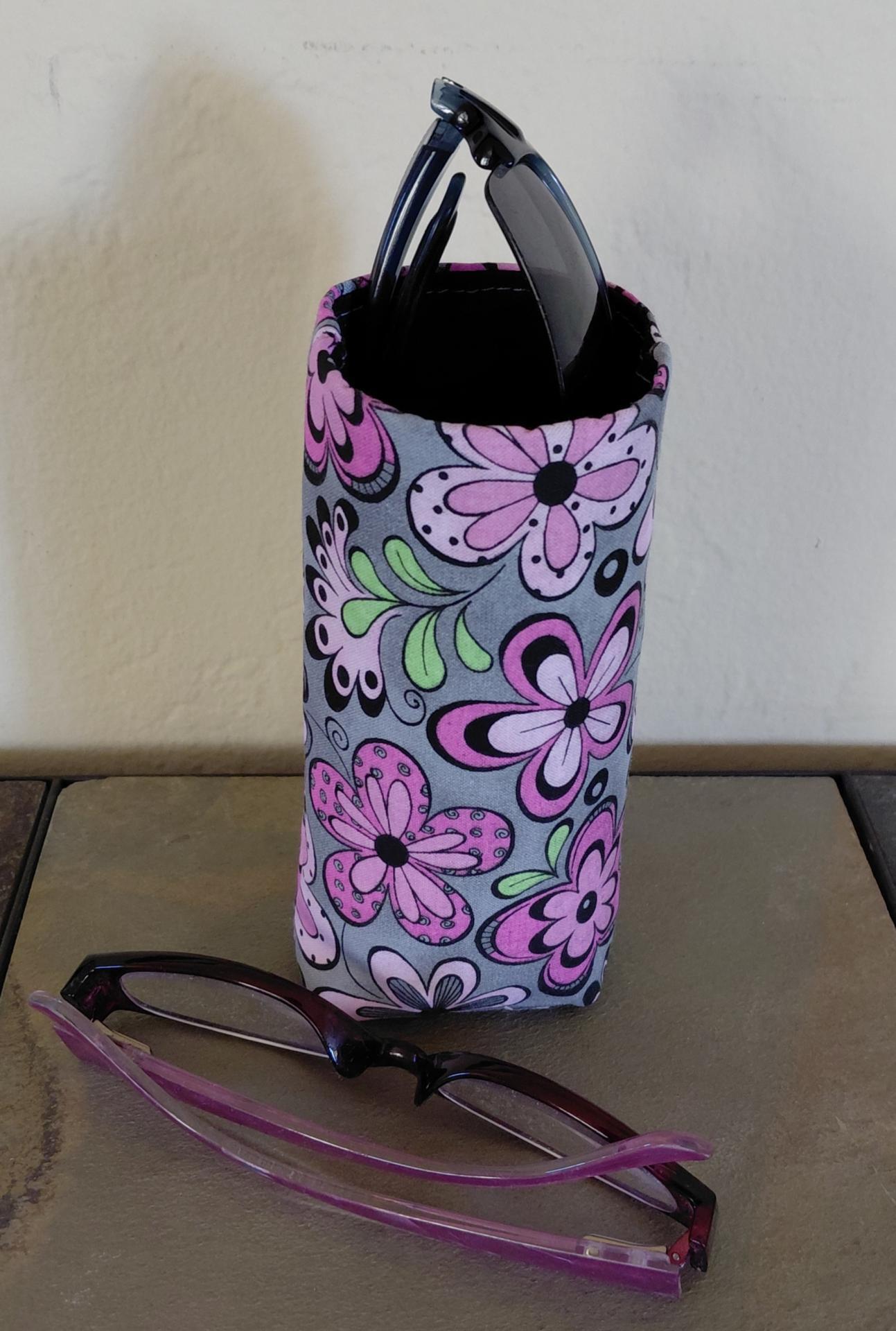 Pink & Grey Floral Eyeglasses Holder, Floral Glasses Stand, Glasses Holder, Mom Gift, Weighted Stand-up Glasses Pouch, Flower Lover Gift