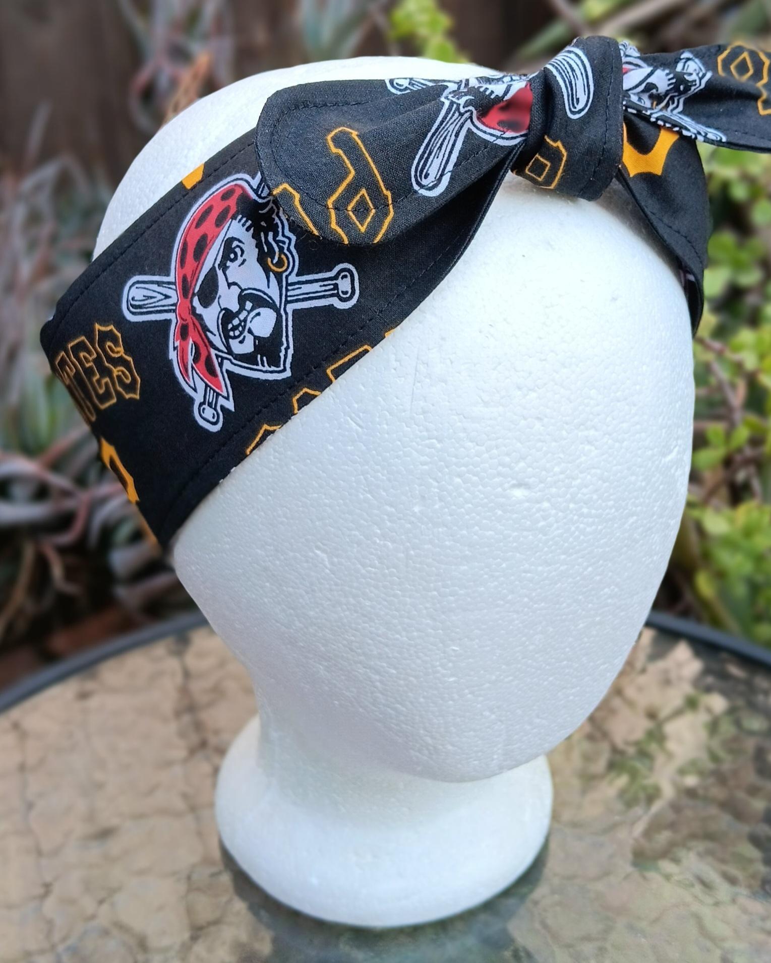 3” wide Pittsburgh Pirates headband, handmade, self tie, pin up style, hair tie, head scarf, bandana, retro style, hat band, rockabilly