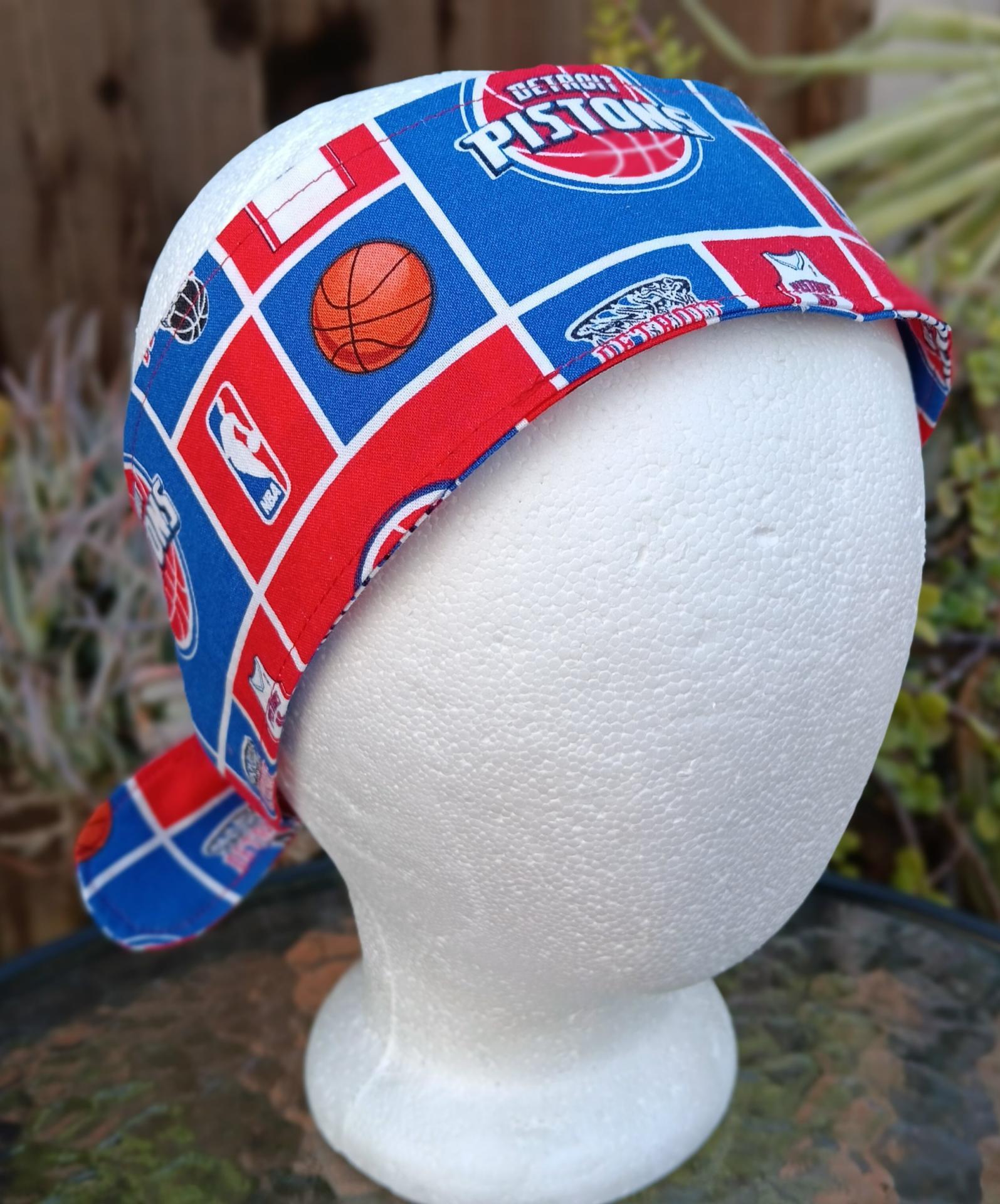 3” Wide Detroit Pistons Headband, Handmade, self tie, hair wrap, pin up style, hair tie, bandana, head scarf, retro style, basketball