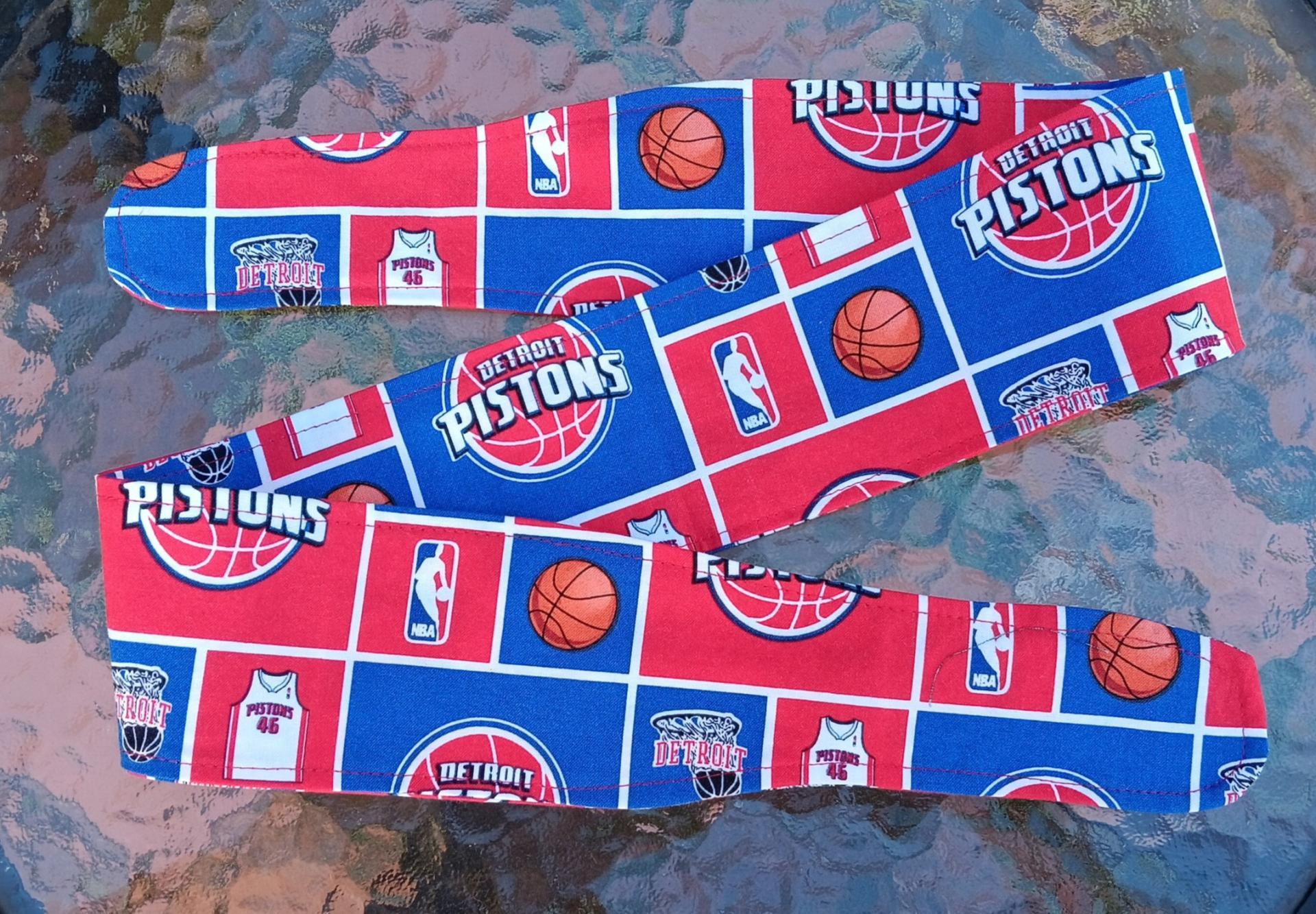 3” Wide Detroit Pistons Headband, Handmade, self tie, hair wrap, pin up style, hair tie, bandana, head scarf, retro style, basketball