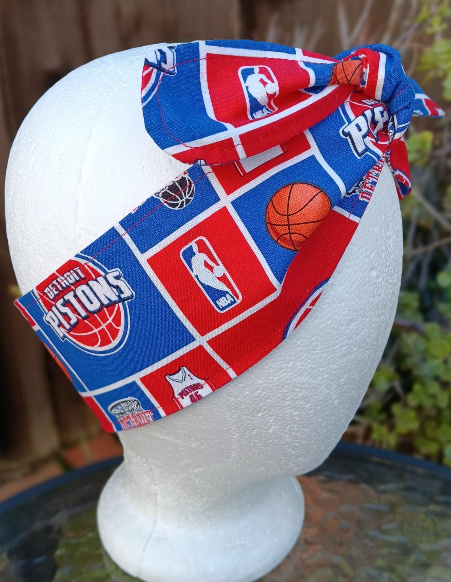 3” Wide Detroit Pistons Headband, Handmade, self tie, hair wrap, pin up style, hair tie, bandana, head scarf, retro style, basketball
