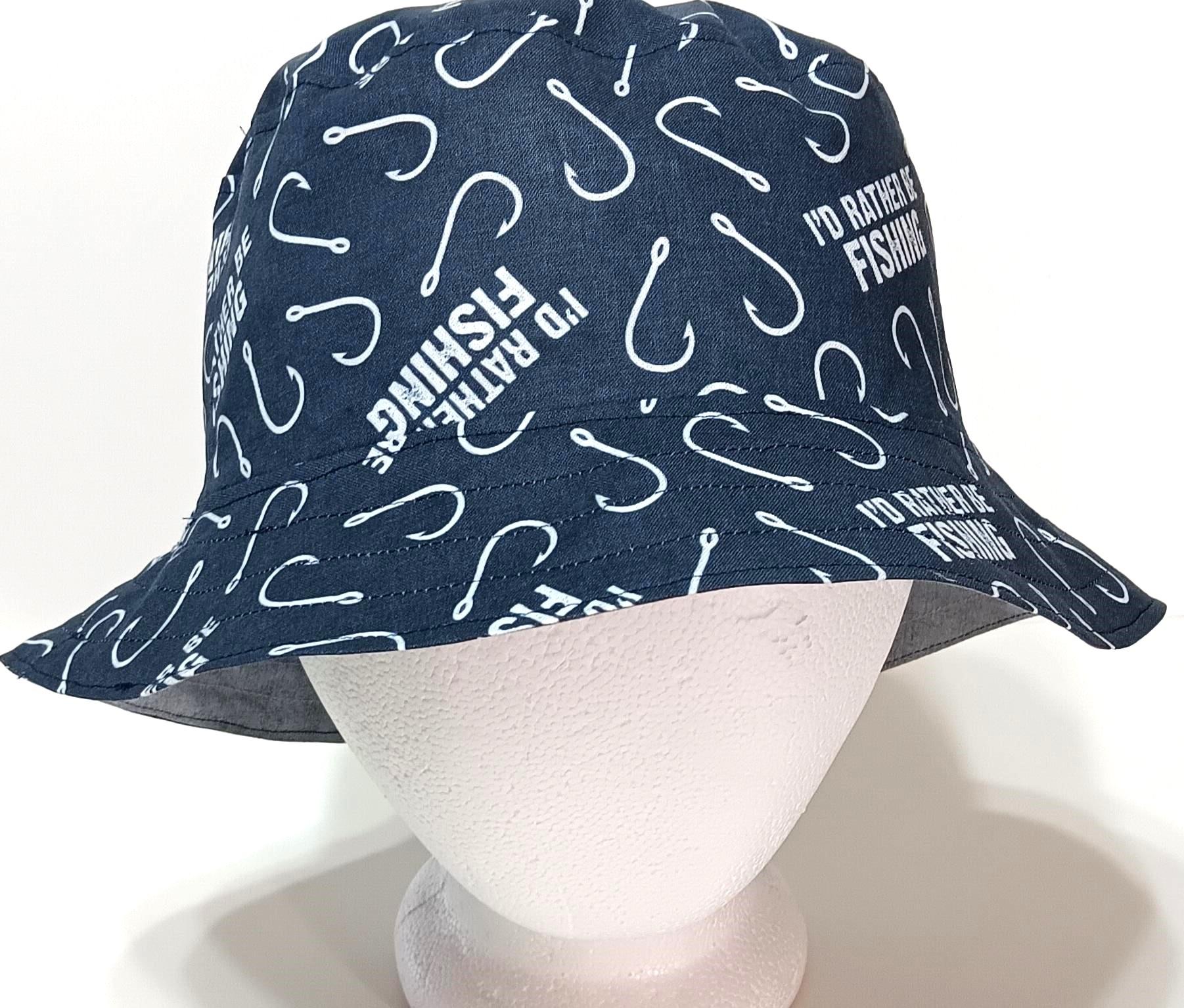 I'd Rather Be Fishing Bucket Hat, Fishing Theme, Reversible, Sizes S-XXL, summer hat, fishing hat, ponytail hat, sun hat, floppy hat