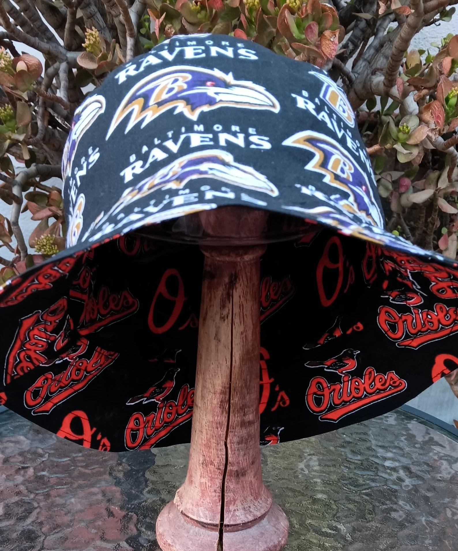 Baltimore Ravens / Orioles Bucket Hat, Handmade, Reversible, Unisex Sizes up to 4XL, fishing hat, ponytail sun hat, floppy hat, football, baseball