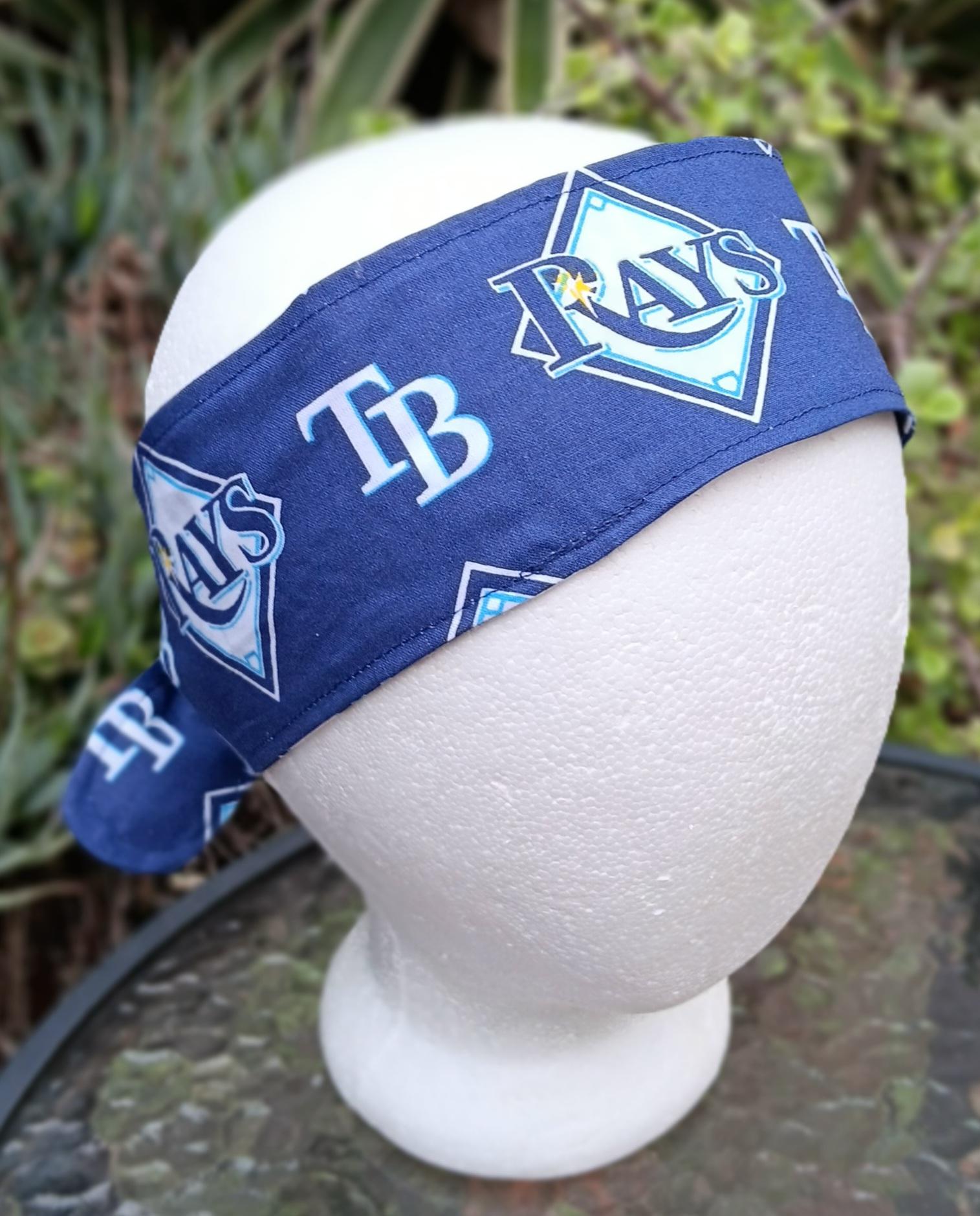 3” Wide Tampa Bay Rays headband, self tie, hair wrap, pin up style, hair tie, bandana, scarf, rockabilly, bandana, baseball, handmade