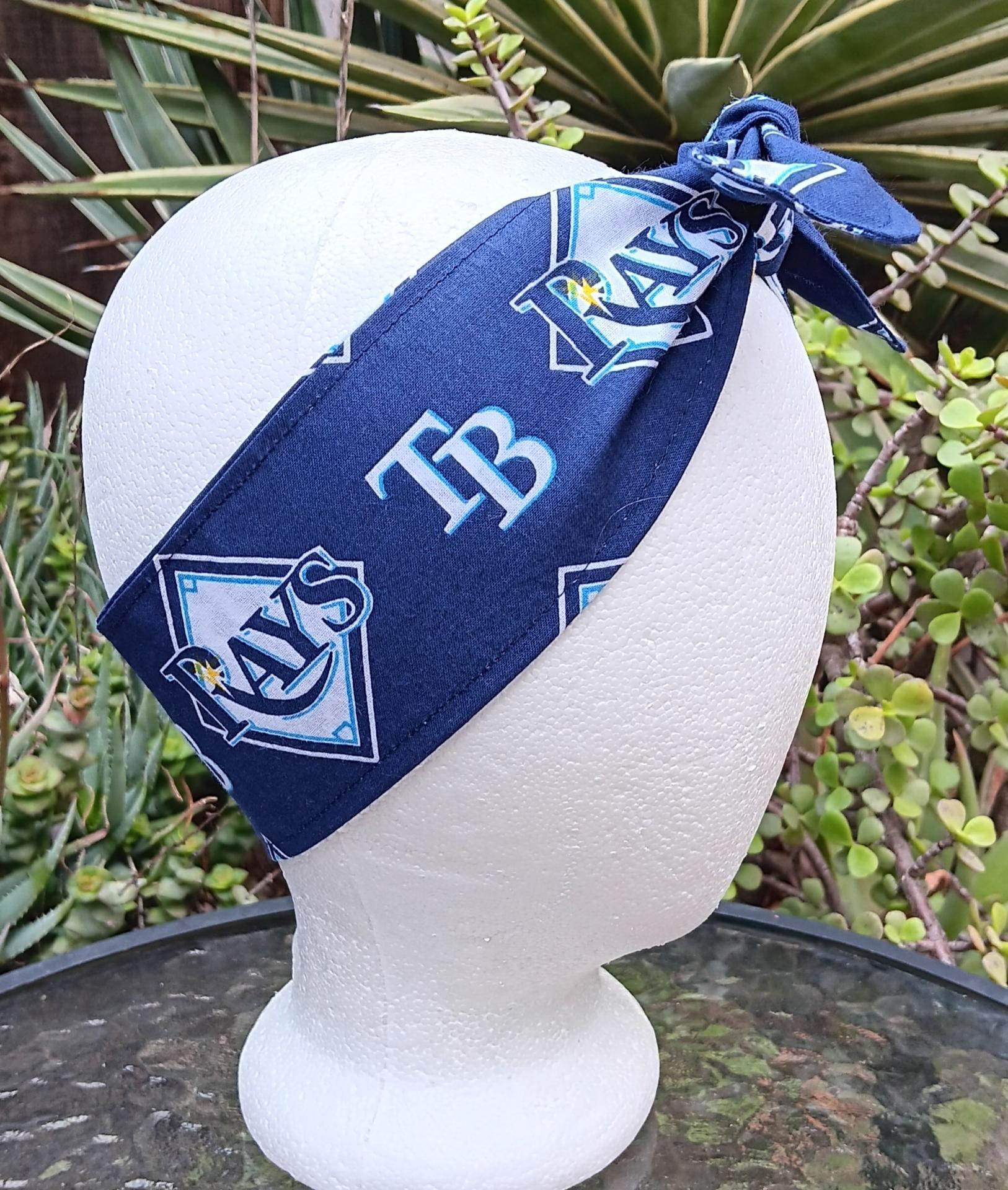 3” Wide Tampa Bay Rays headband, self tie, hair wrap, pin up style, hair tie, bandana, scarf, rockabilly, bandana, baseball, handmade