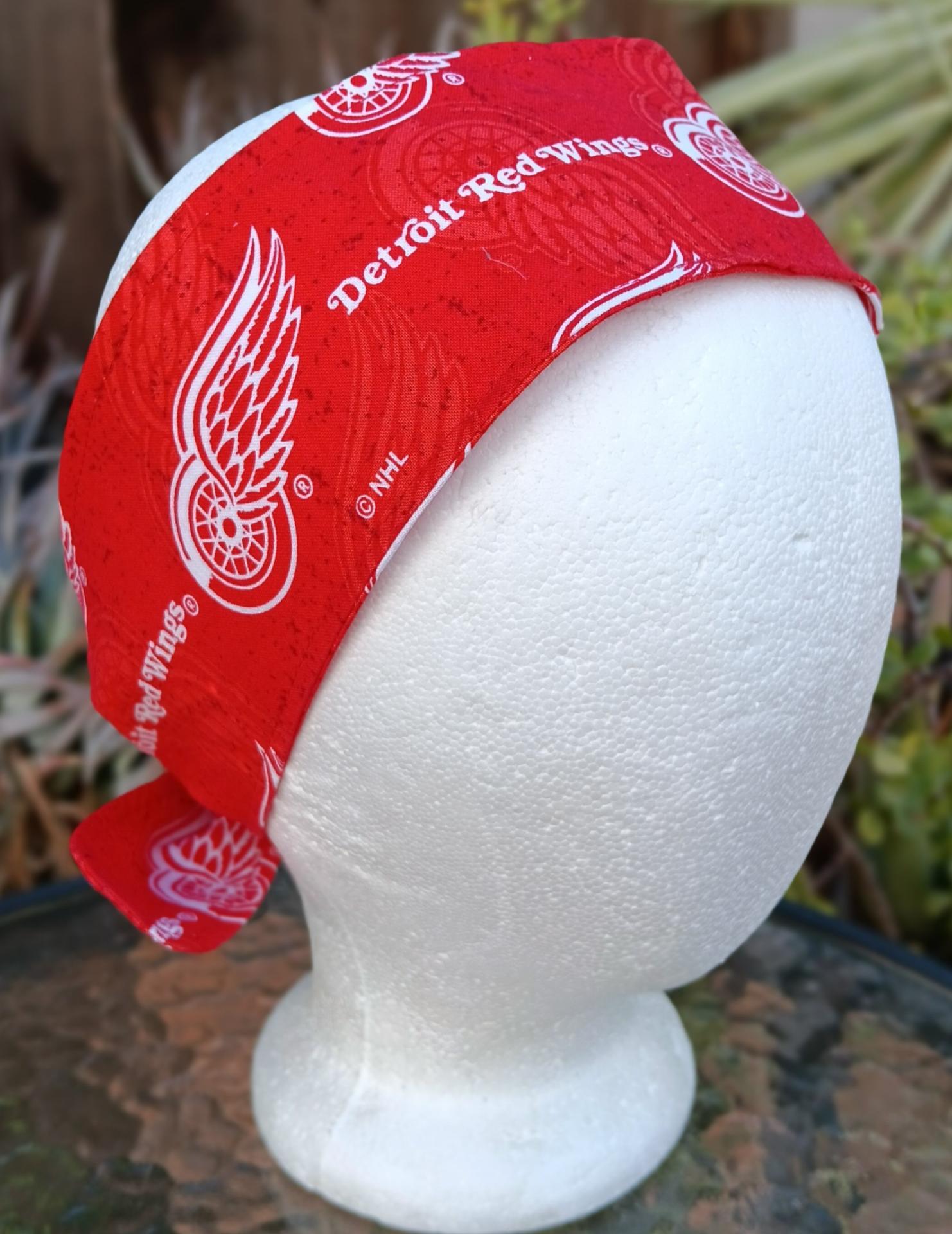 3” Wide Detroit Red Wings Headband, Red, Handmade, self tie, hair wrap, pin up style, hair tie, bandana, head scarf, retro style, rockabilly, hockey