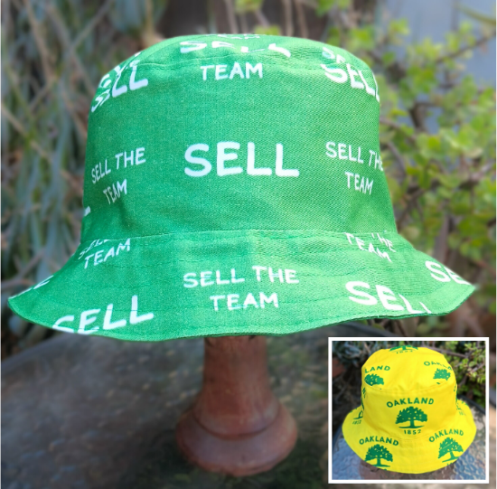 SELL the Team Bucket Hat, Reversible to the old Oakland City tree symbol on yellow, Unisex sizes up to 4XL, Oakland, floppy hat, sun hat, adults and older children
