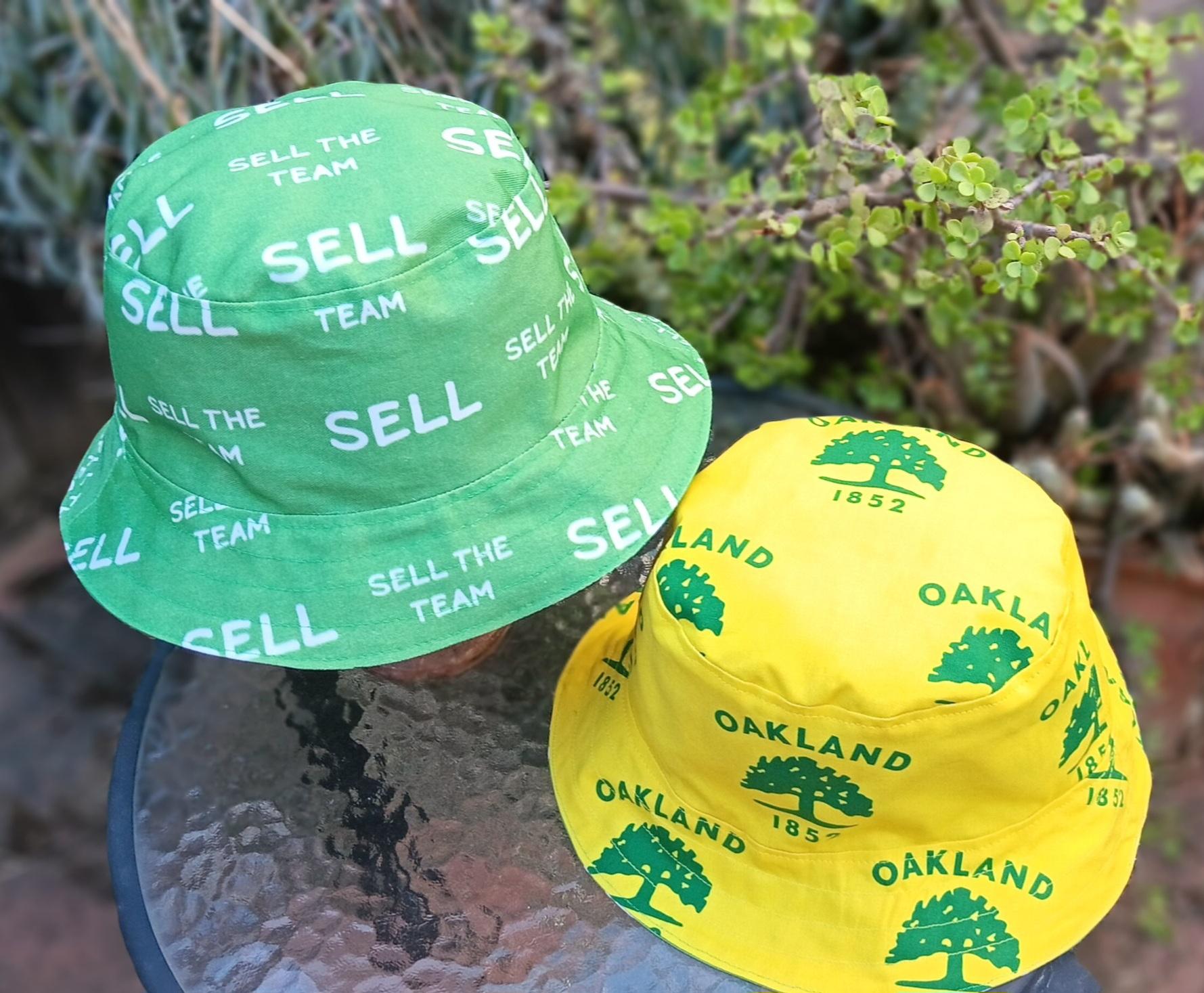 SELL the Team Bucket Hat, Reversible to the old Oakland City tree symbol on yellow, Unisex sizes up to 4XL, Oakland, floppy hat, sun hat, adults and older children