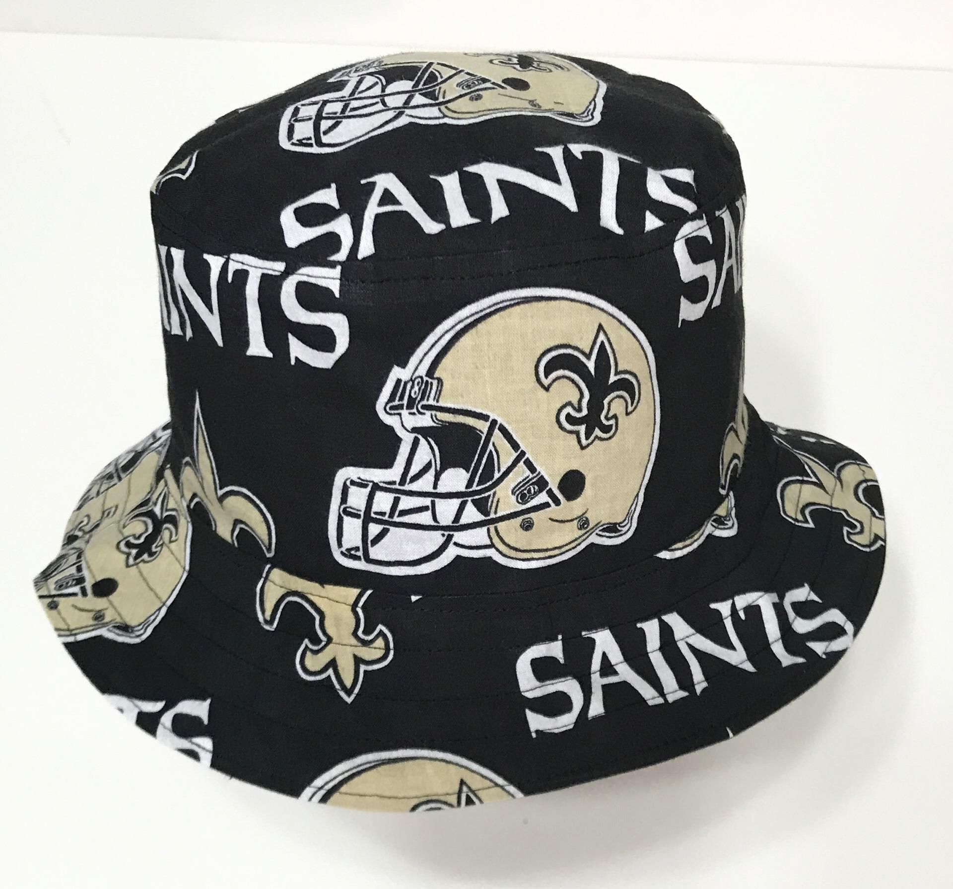 New Orleans Saints Bucket Hat, Reversible, Sizes up to 4XL, handmade, summer fishing hat, sun hat, floppy hat, adults or older children, Louisiana