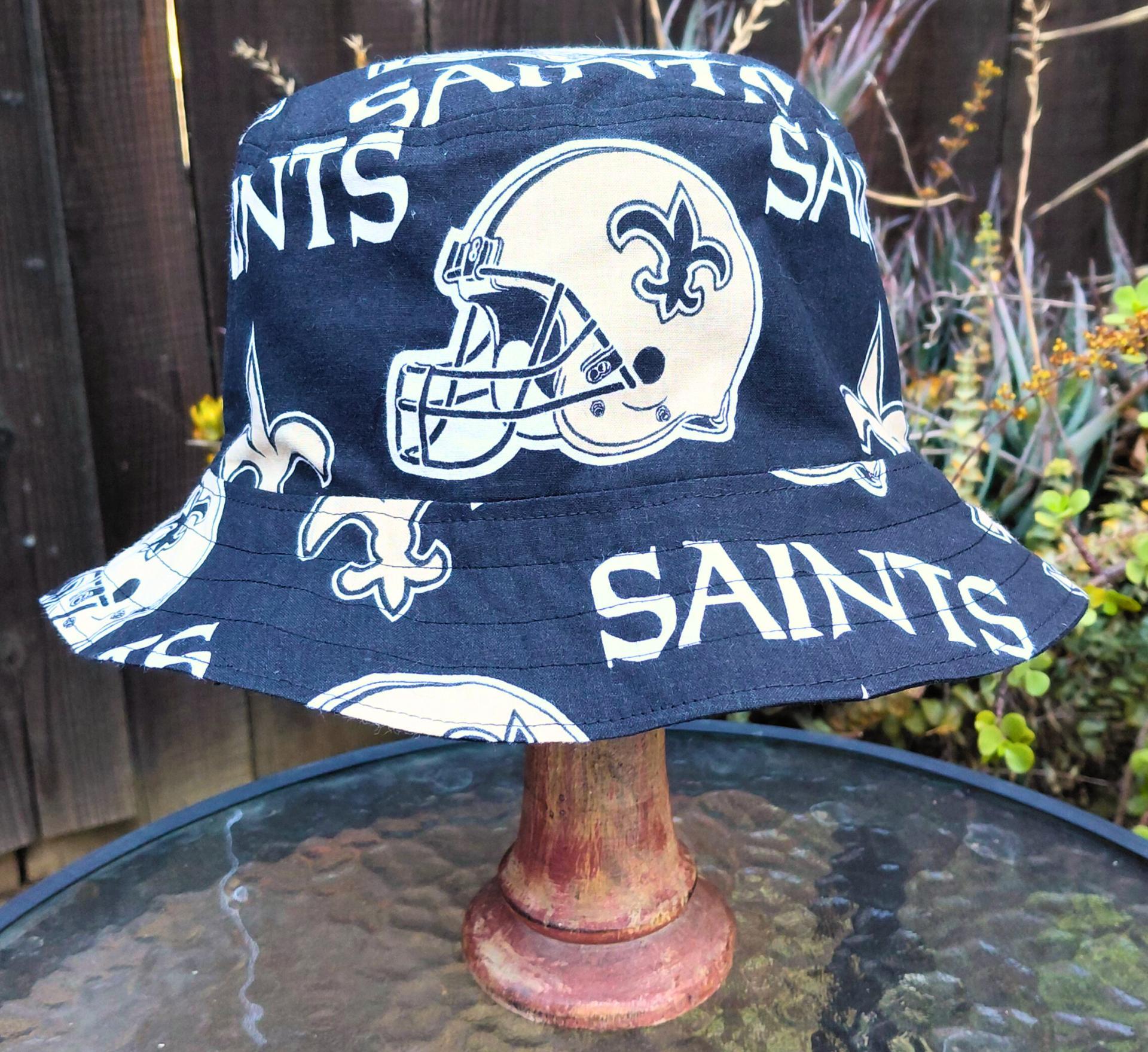 New Orleans Saints Bucket Hat, Handmade, Reversible, Sizes up to 4XL, fishing hat, sun hat, floppy hat, adults or older children, Louisiana hat