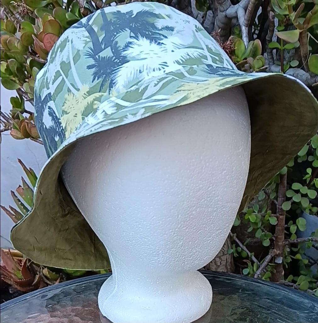 Tropical Theme Bucket Hat, Palm Trees Camouflage, Size Large, floppy hat, fishing hat, sun hat, beach hat, Hawaiian resort cruise vacation hat