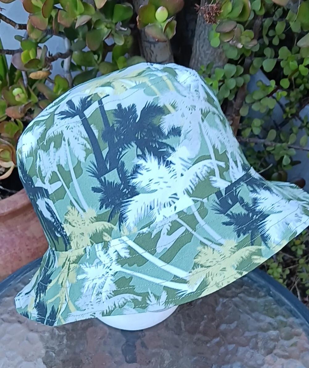 Tropical Theme Bucket Hat, Palm Trees Camouflage, Size Large, floppy hat, fishing hat, sun hat, beach hat, Hawaiian resort cruise vacation hat
