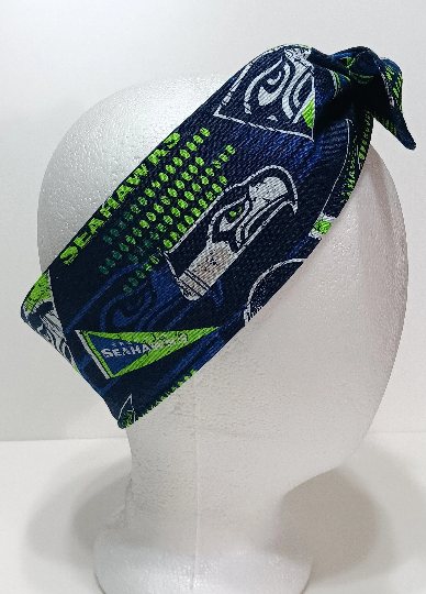 3” wide Seattle Seahawks hair tie, headband, pin up, self tie, scarf, neckerchief, retro, rockabilly, handmade