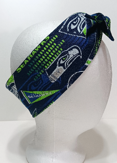 3” wide Seattle Seahawks hair tie, headband, self tie, pin up style, scarf, retro style, rockabilly, handmade