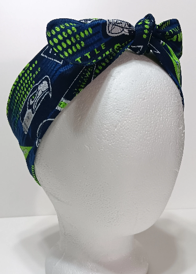 3” wide Seattle Seahawks hair tie, headband, pin up, self tie, scarf, neckerchief, retro, rockabilly, handmade