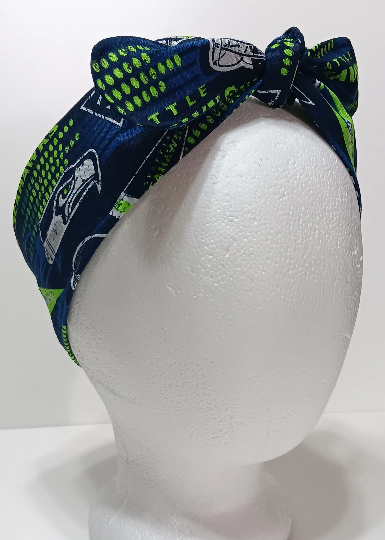 3” wide Seattle Seahawks hair tie, headband, self tie, pin up style, scarf, retro style, rockabilly, handmade