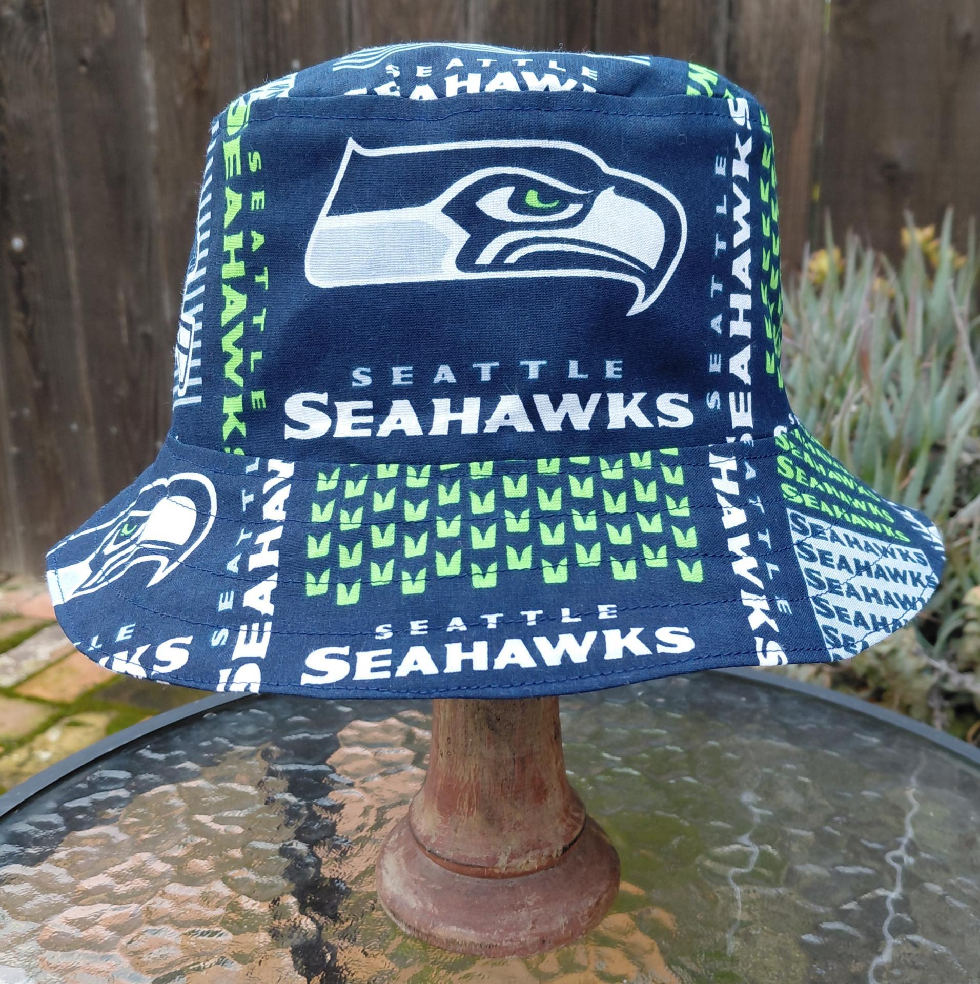 Seattle Seahawks / Mariners Bucket Hat, Handmade, Reversible, Sizes XS to 4XL, ponytail hat, fishing hat, sun hat, floppy hat, ponytail hat, football, baseball