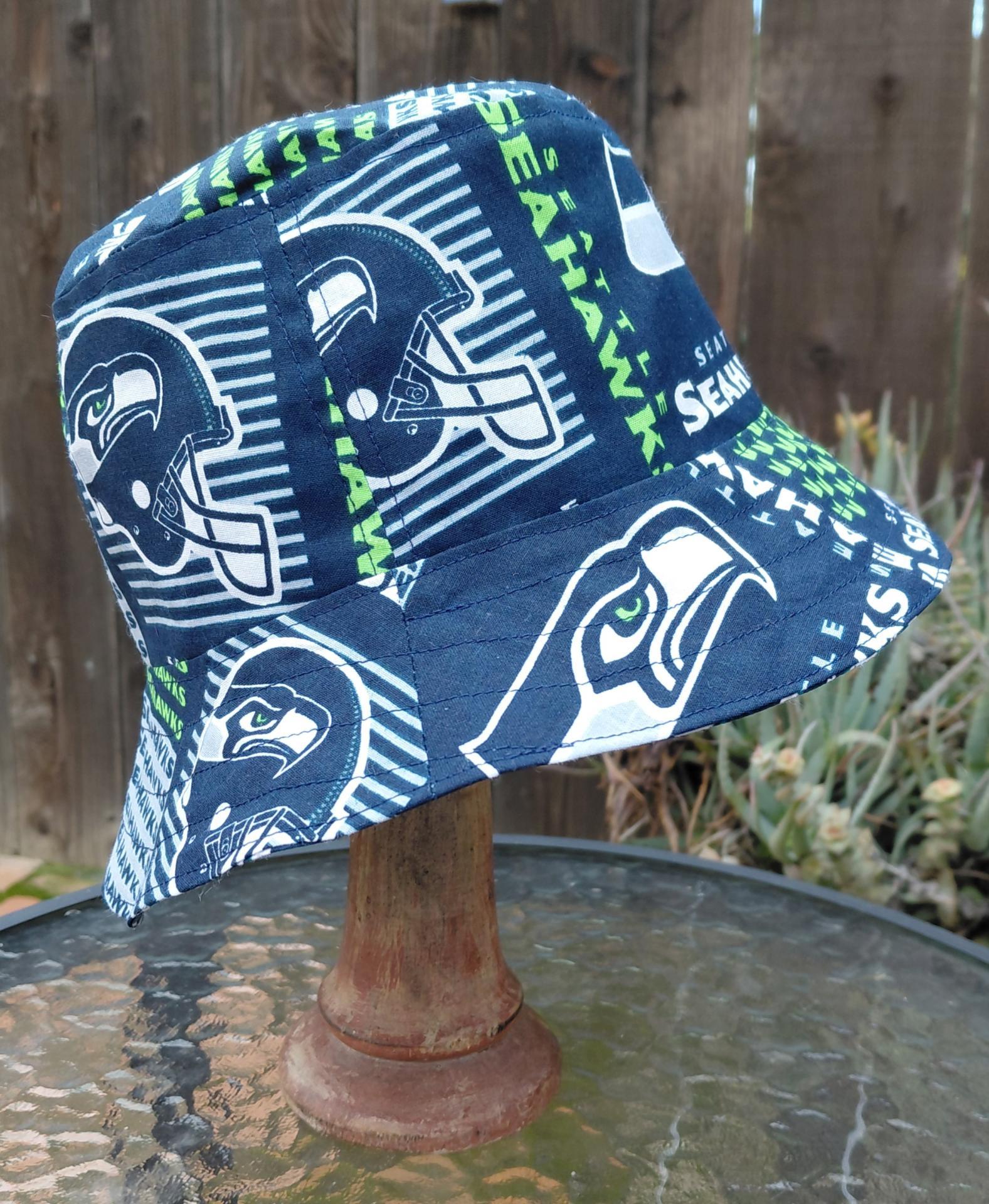 Seattle Seahawks / Mariners Bucket Hat, Handmade, Reversible, Sizes XS to 4XL, ponytail hat, fishing hat, sun hat, floppy hat, ponytail hat, football, baseball