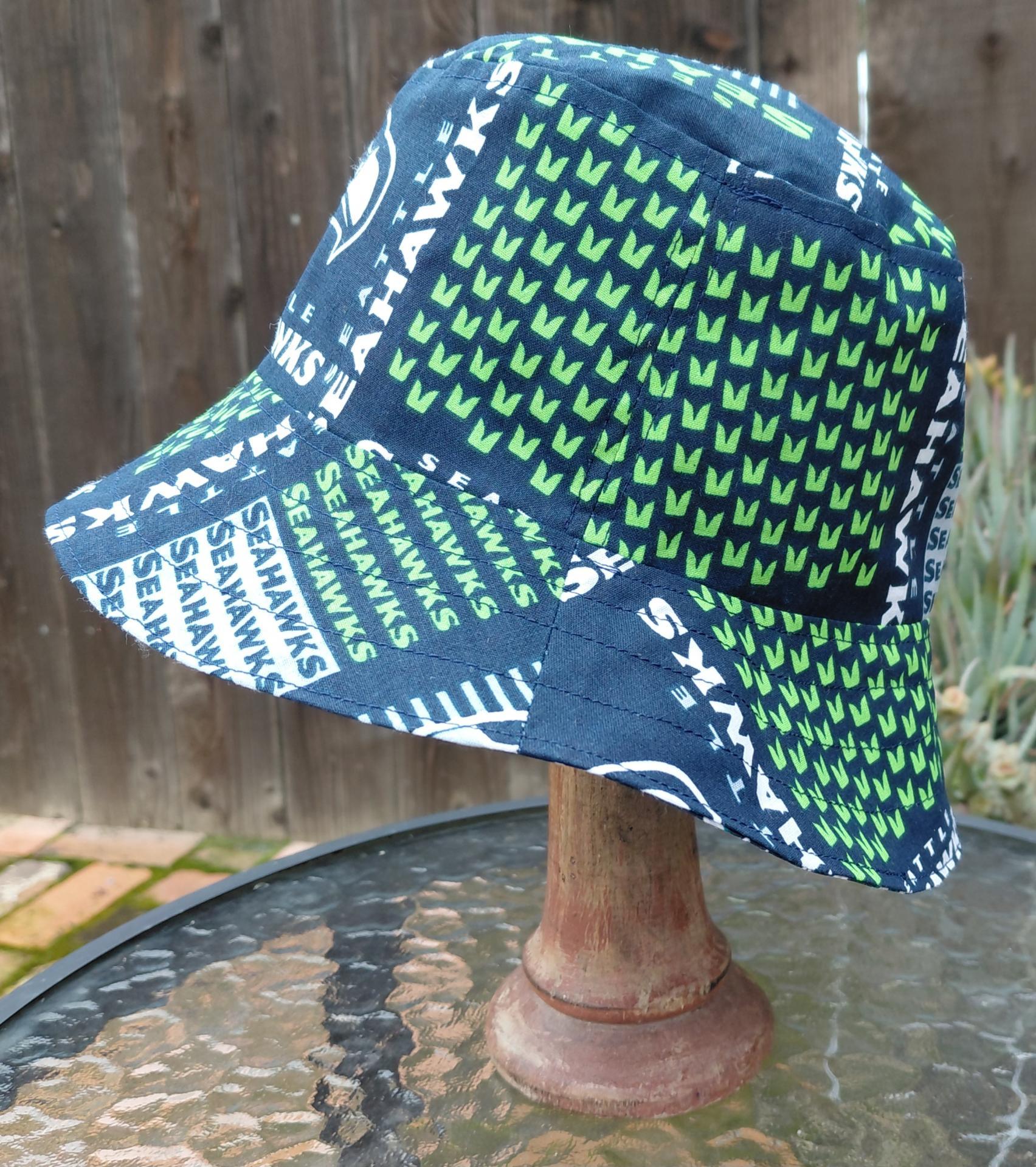 Seattle Seahawks Bucket Hat, Handmade, Reversible, Sizes XS to 4XL, ponytail hat, fishing hat, sun hat, floppy hat, ponytail hat, football
