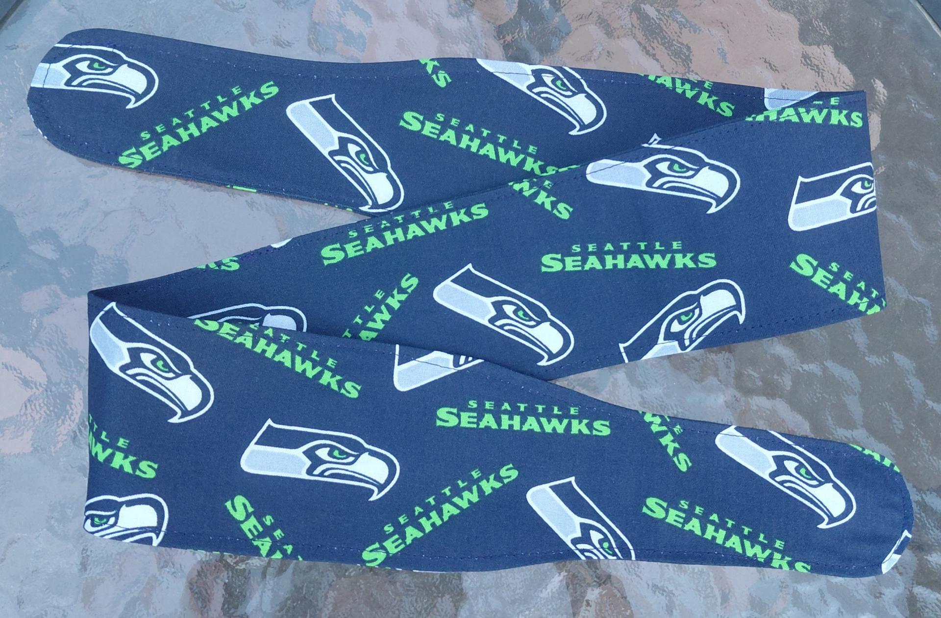Seattle Seahawks headband, handmade, 3" wide, self tie, pin up style, head scarf, hat band, football fan gift