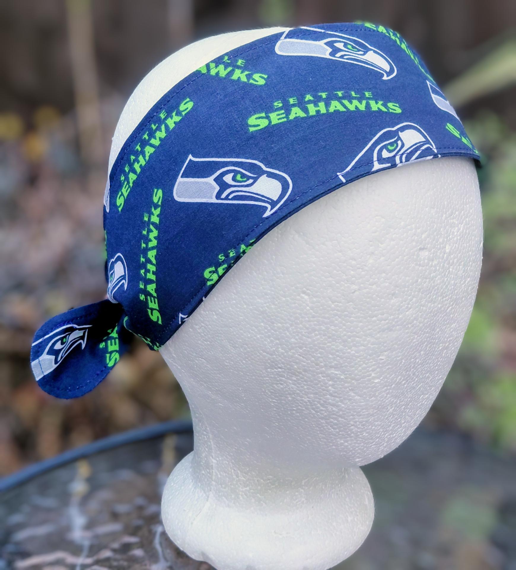 Seattle Seahawks headband, handmade, 3" wide, self tie, pin up style, head scarf, hat band, football fan gift