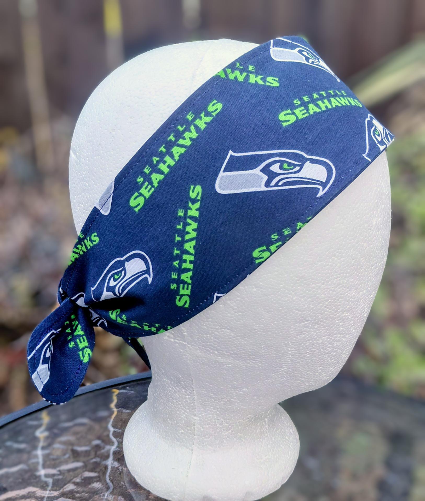 Seattle Seahawks headband, handmade, 3" wide, self tie, pin up style, head scarf, hat band, football fan gift