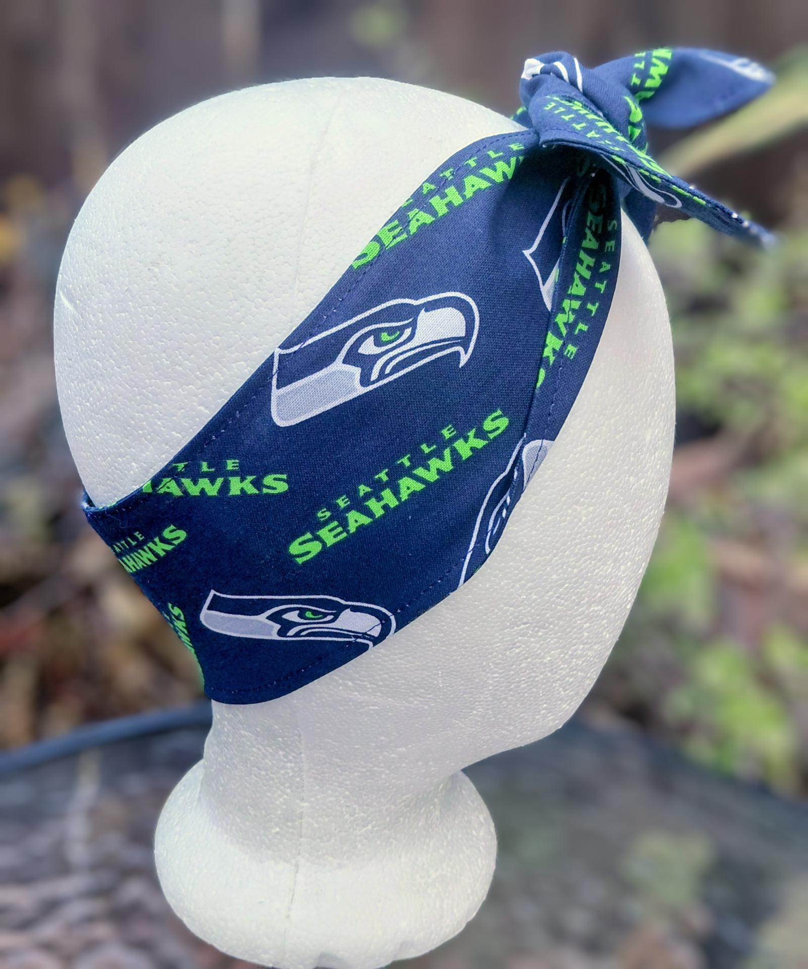 Seattle Seahawks headband, handmade, 3" wide, self tie, pin up style, head scarf, hat band, football fan gift